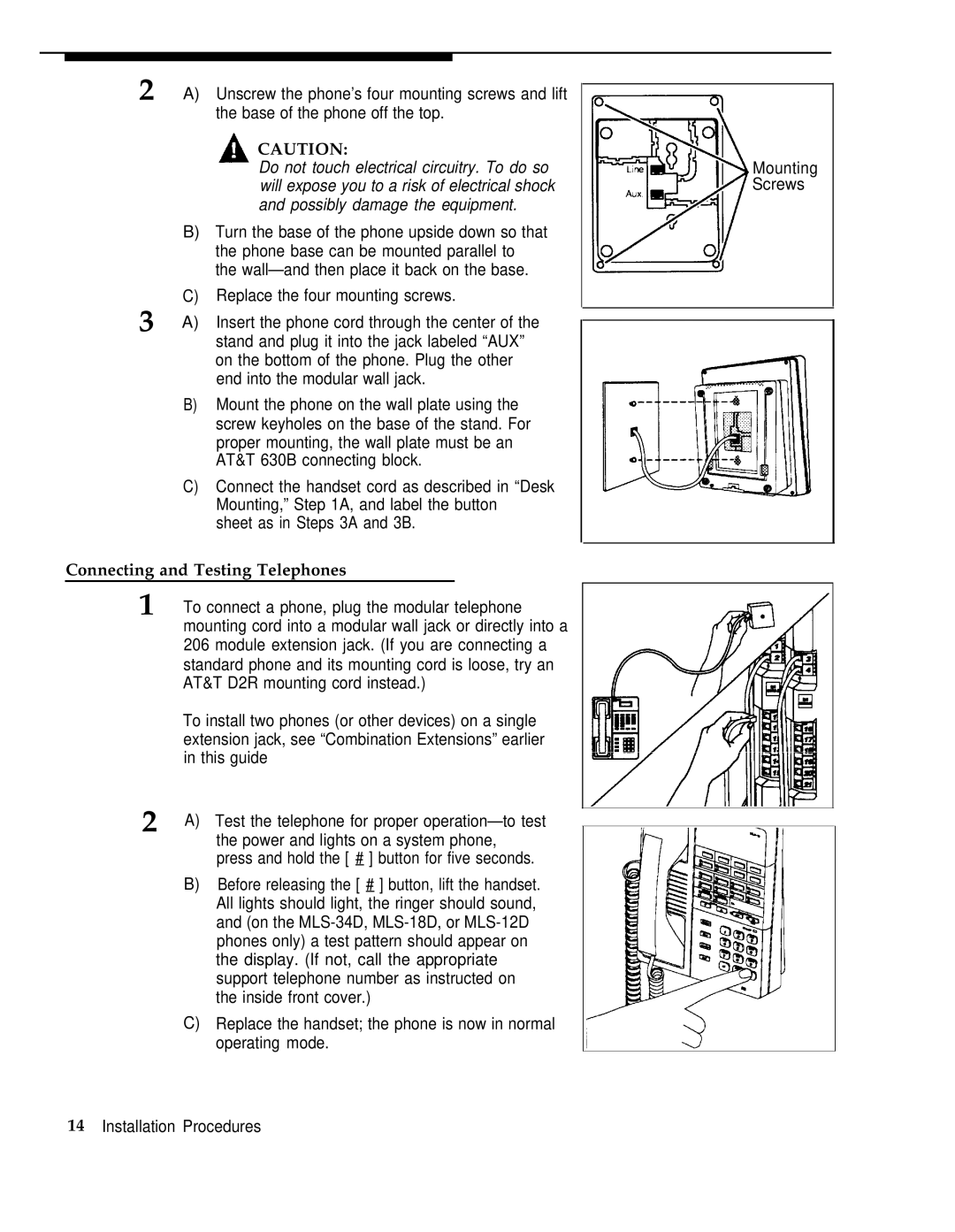 AT&T Partner Plus manual Base of the phone off the top, Connecting and Testing Telephones 