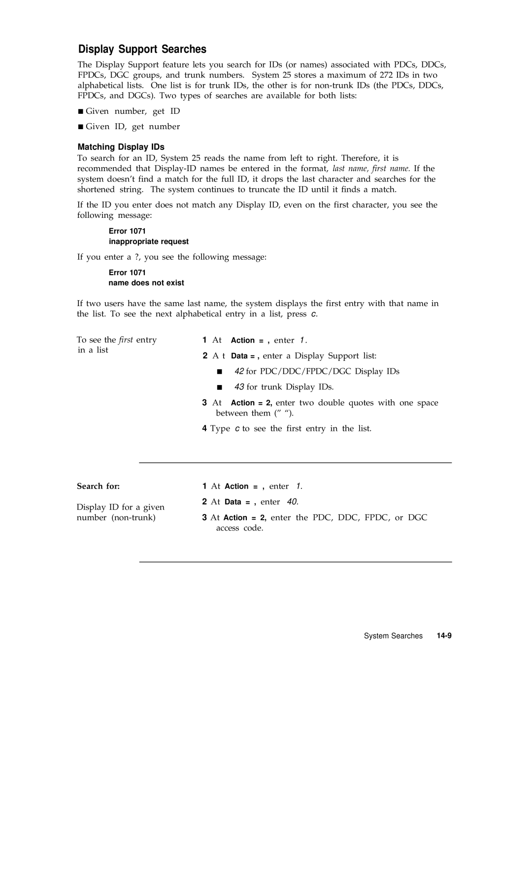 AT&T R1V2 manual Display Support Searches, Matching Display IDs, Search for 