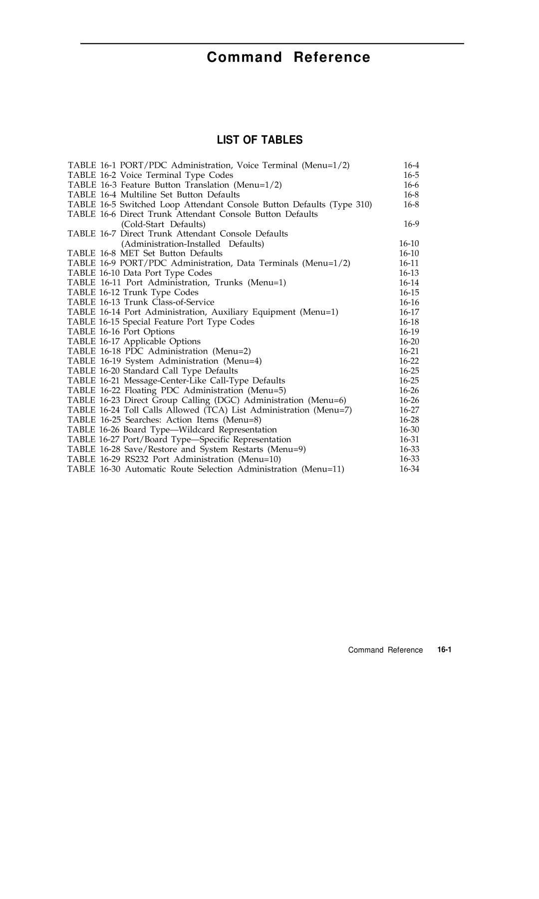 AT&T R1V2 manual Command Reference, List of Tables 