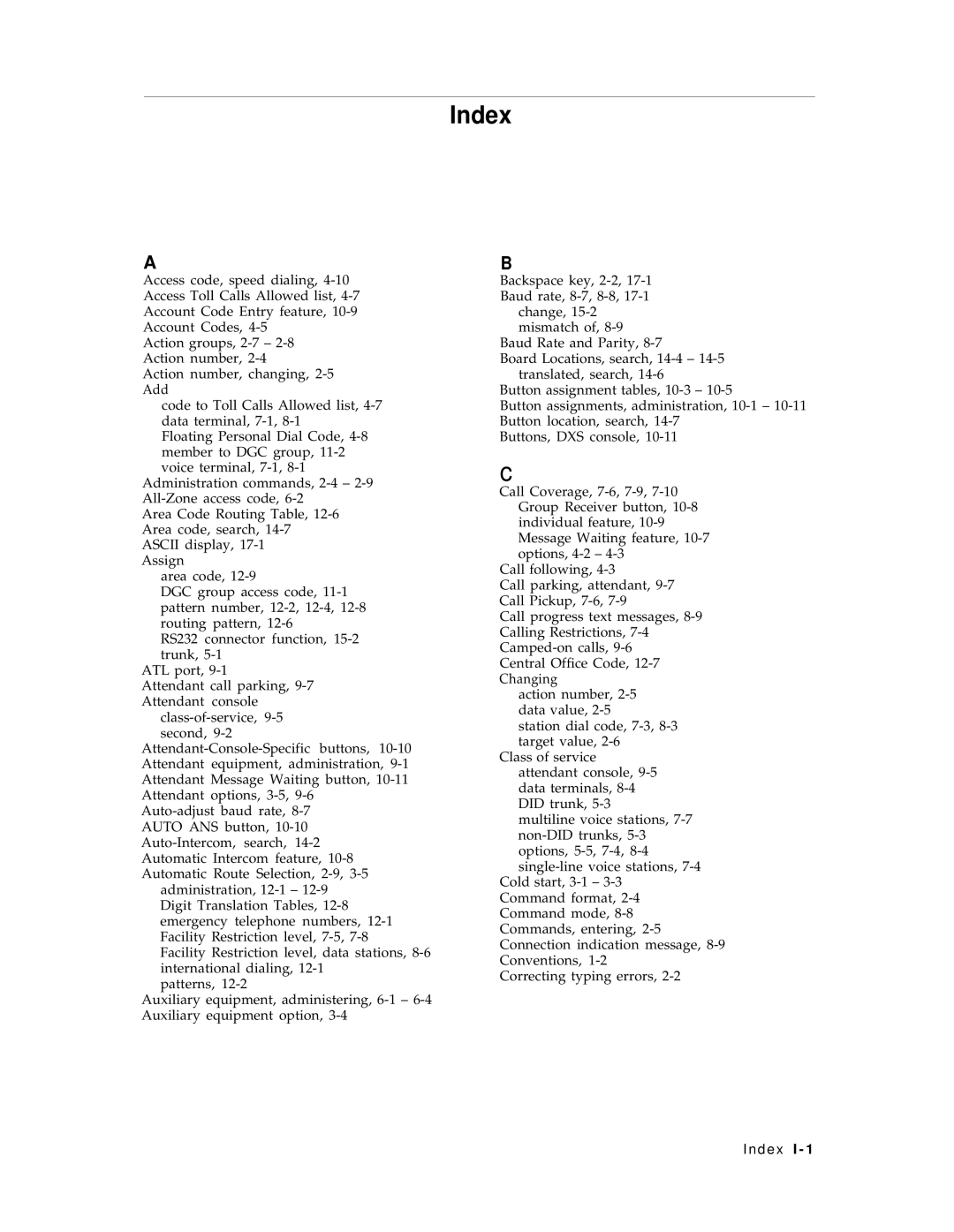 AT&T R1V2 manual Index I 