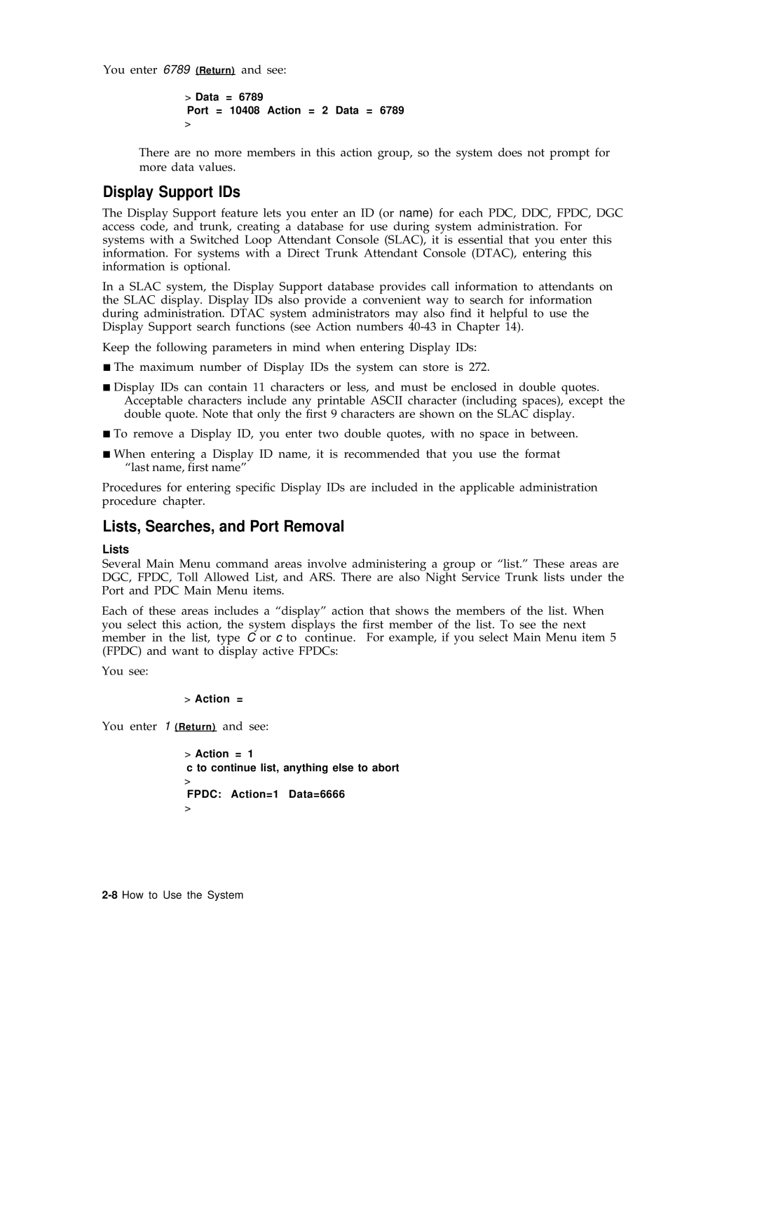 AT&T R1V2 manual Display Support IDs, Lists, Searches, and Port Removal 