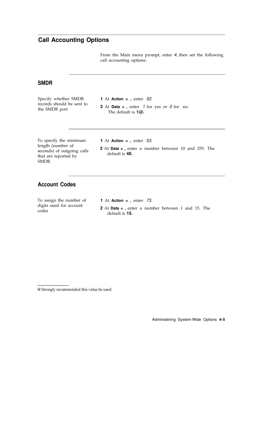 AT&T R1V2 manual Call Accounting Options, Account Codes 