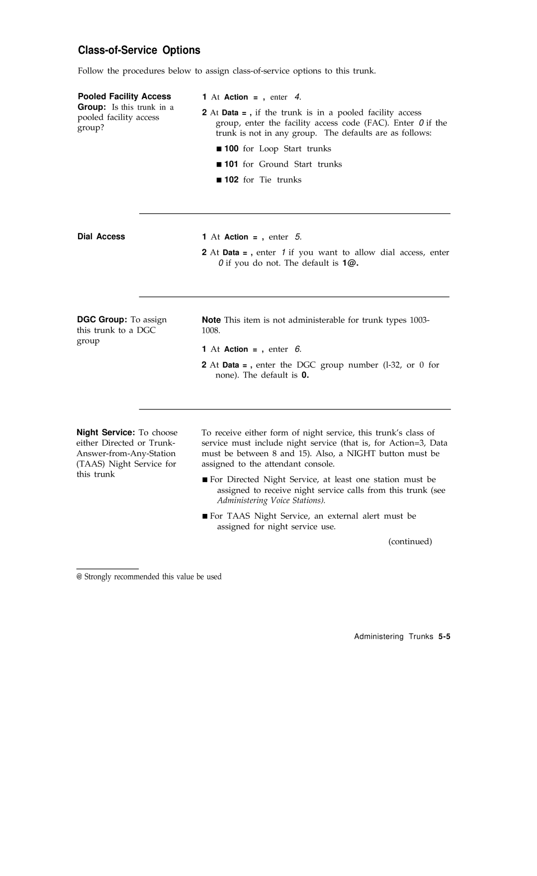 AT&T R1V2 manual Class-of-Service Options, Pooled Facility Access, Dial Access 