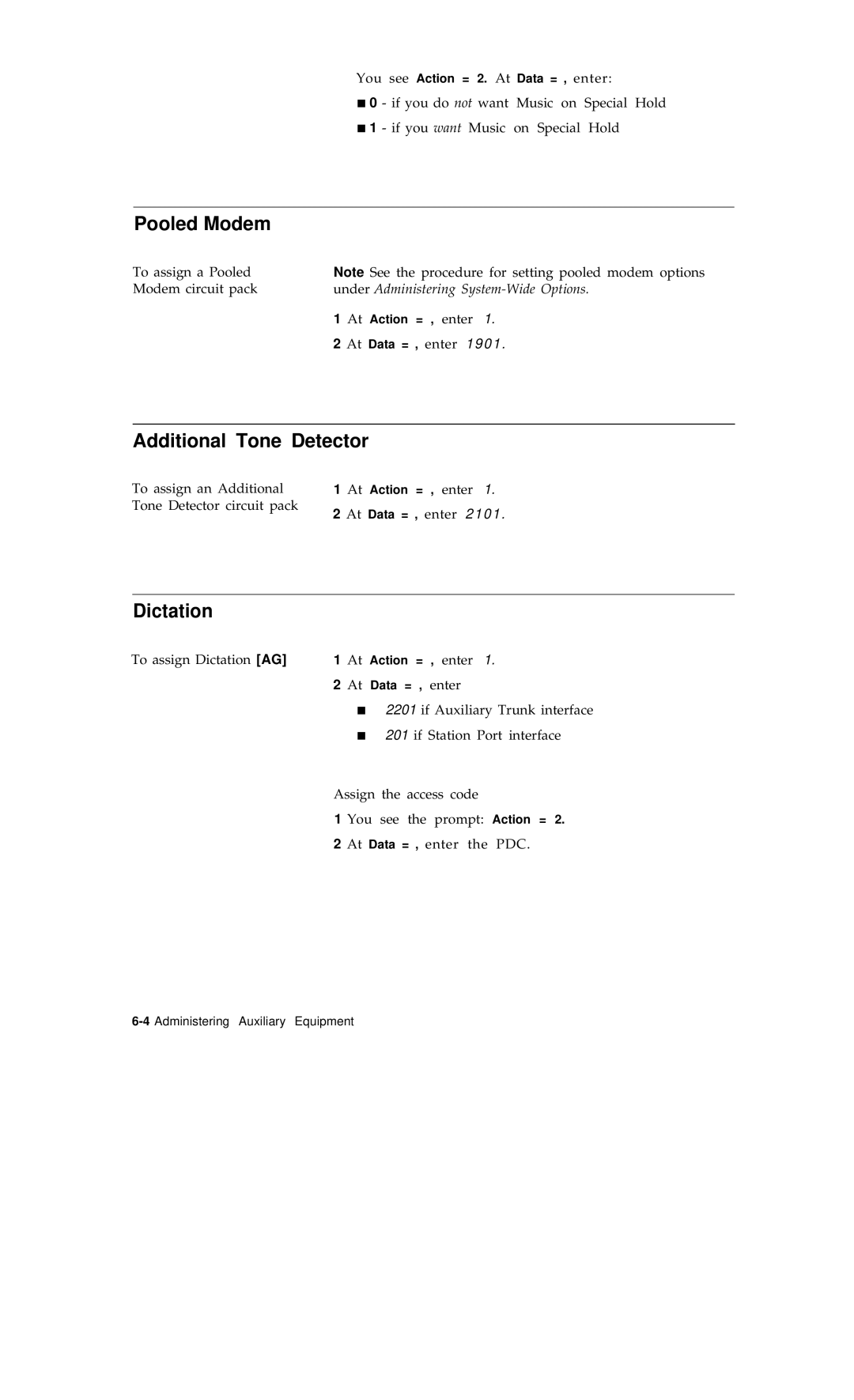 AT&T R1V2 manual Pooled Modem, Additional Tone Detector, Dictation 