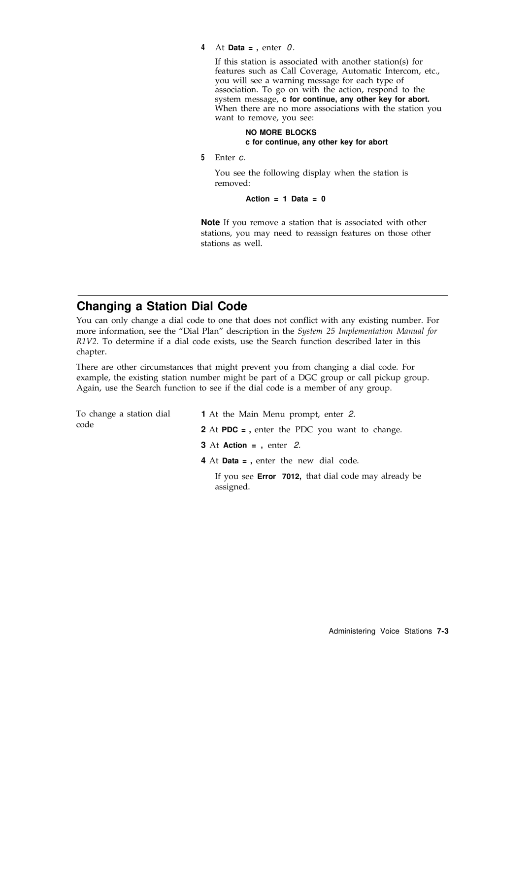 AT&T R1V2 manual Changing a Station Dial Code 