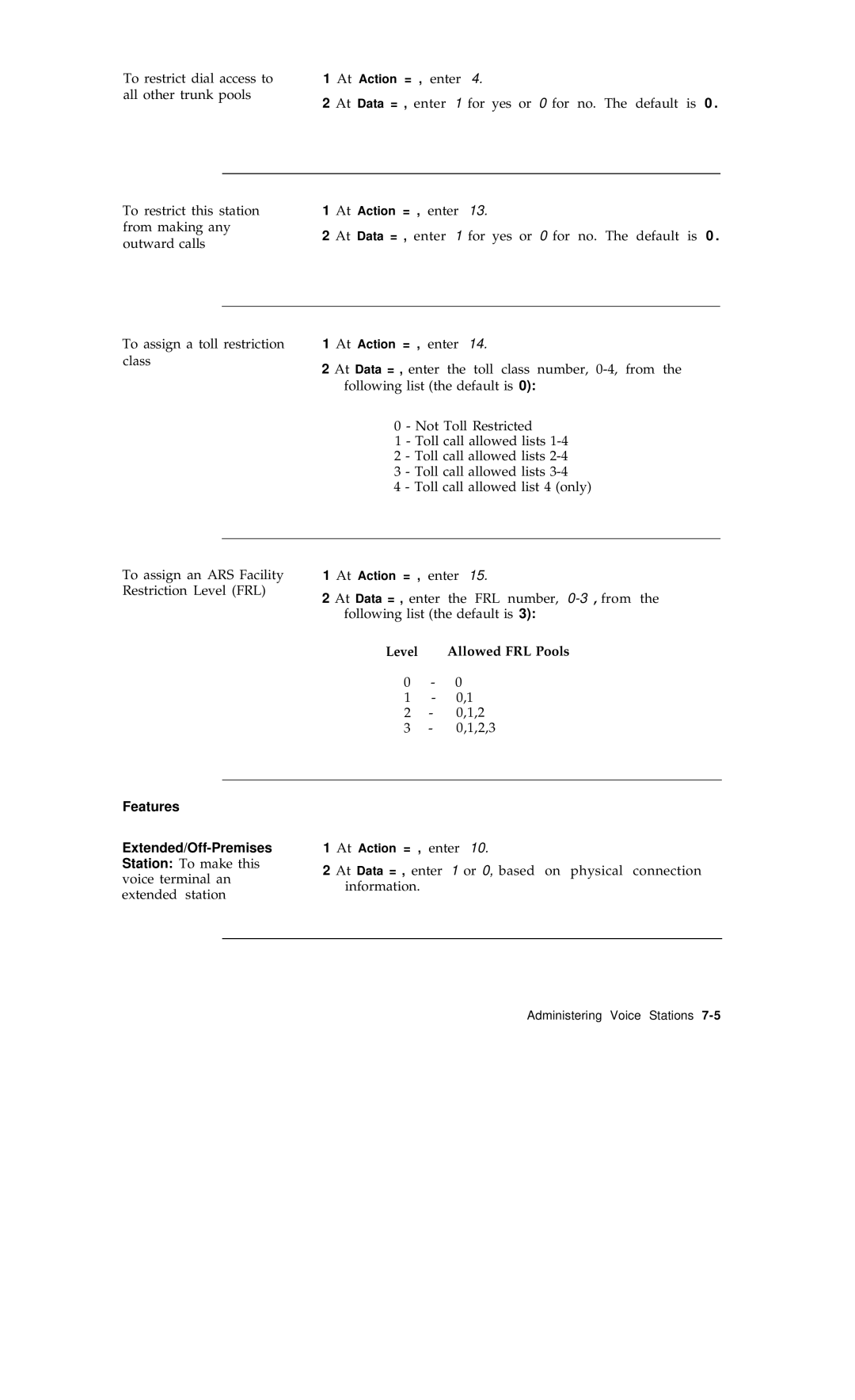 AT&T R1V2 manual Level Allowed FRL Pools, Features Extended/Off-Premises 