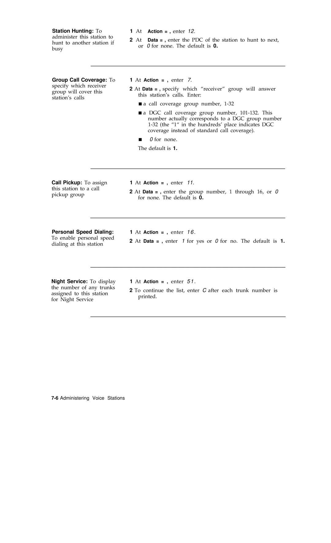 AT&T R1V2 manual Station Hunting To, Group Call Coverage To, Call Pickup To assign, Personal Speed Dialing 