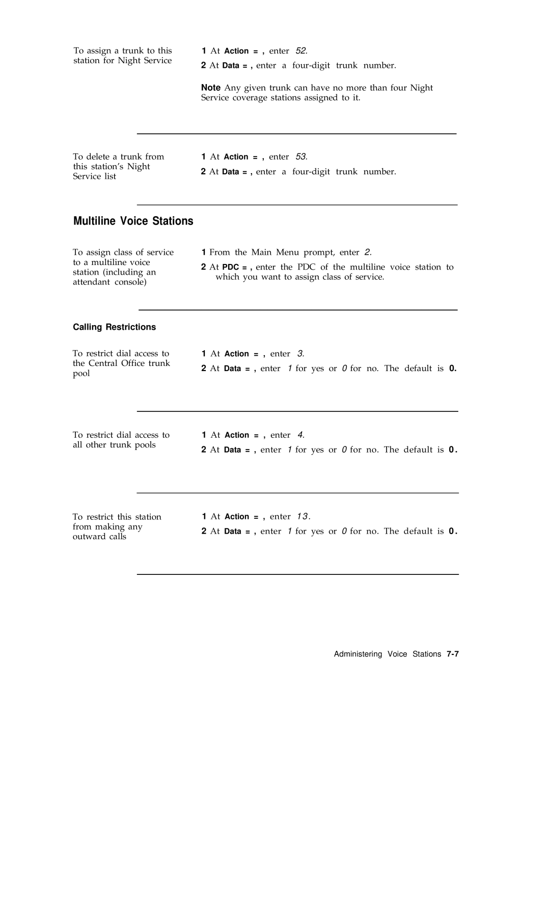 AT&T R1V2 manual Multiline Voice Stations, Calling Restrictions 