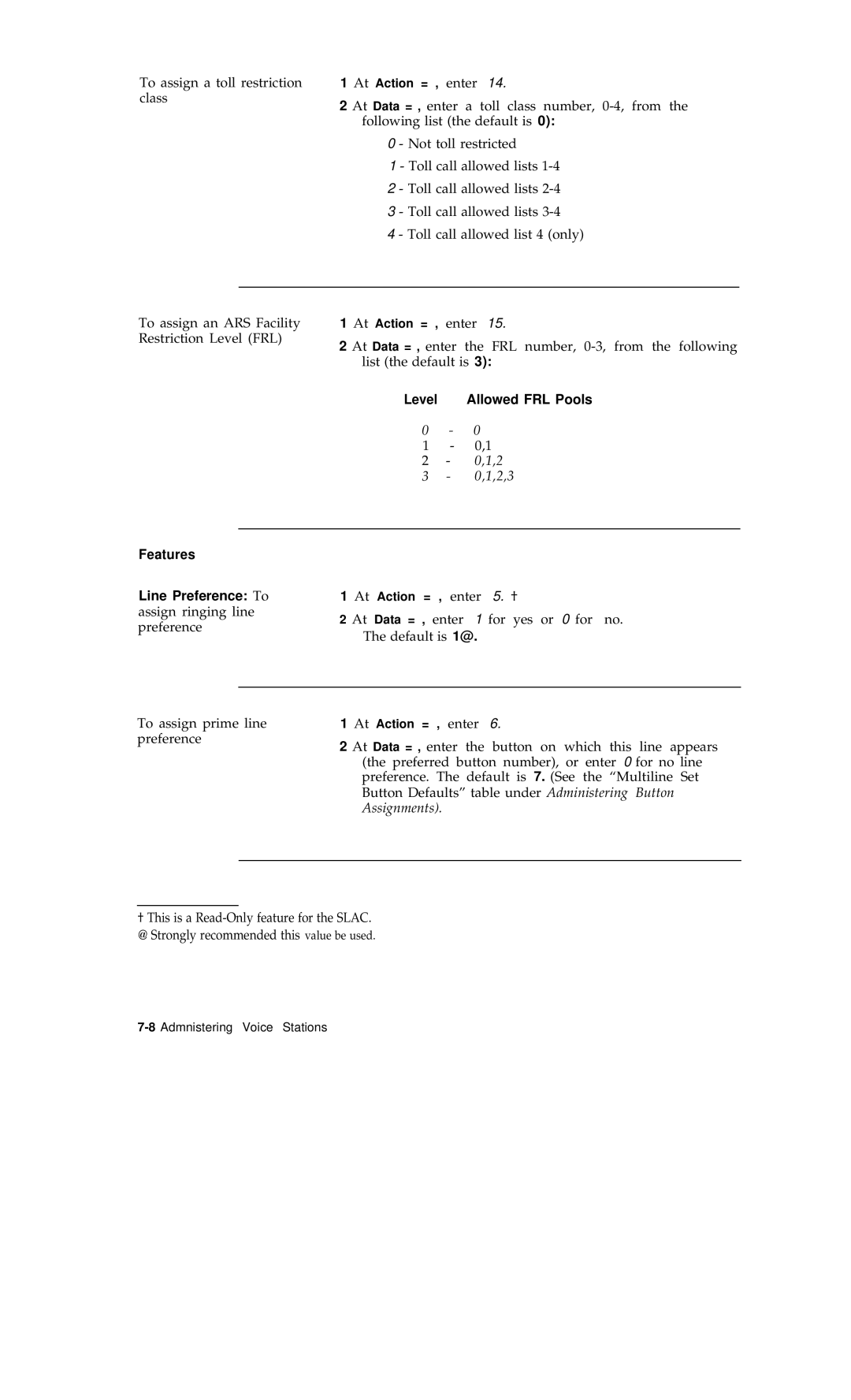 AT&T R1V2 manual Level Allowed FRL Pools, Features 