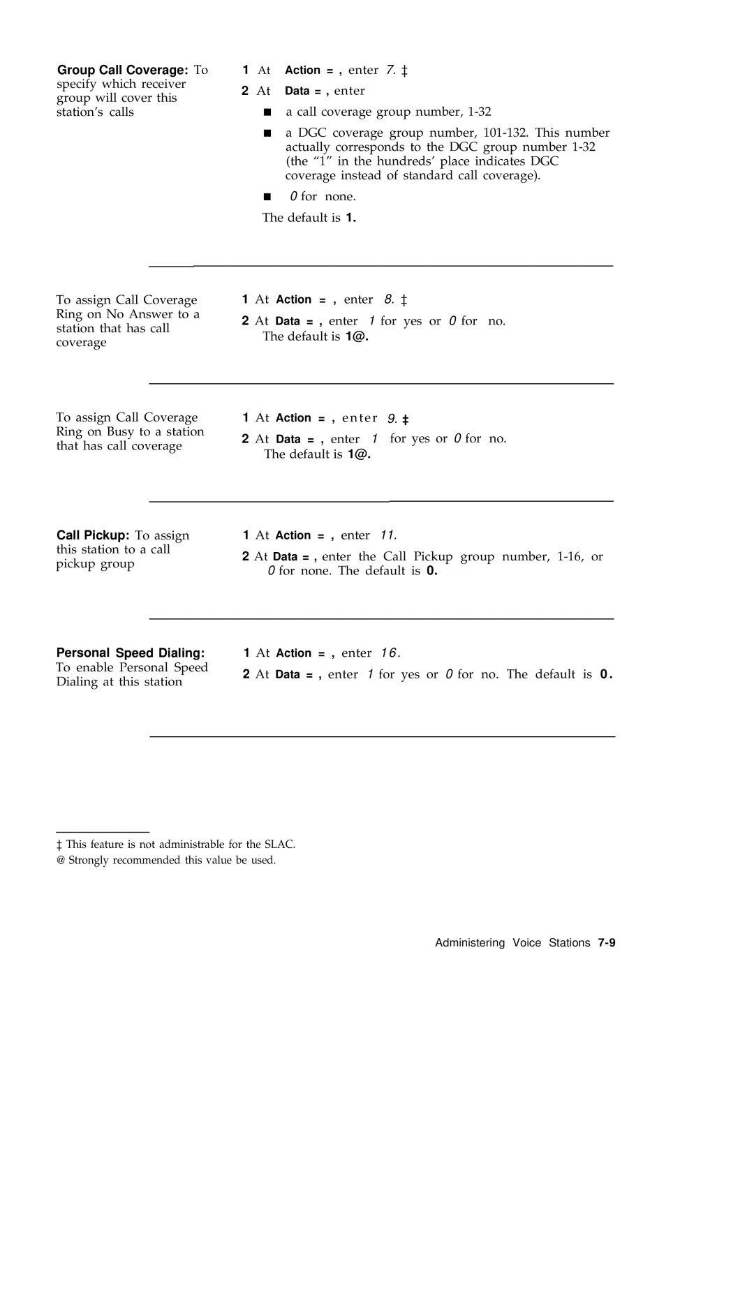 AT&T R1V2 manual At Action = , enter 7. ‡ At Data = , enter 