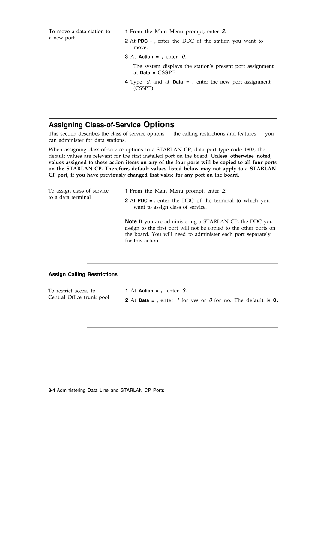 AT&T R1V2 manual Assigning Class-of-Service Options, Assign Calling Restrictions 