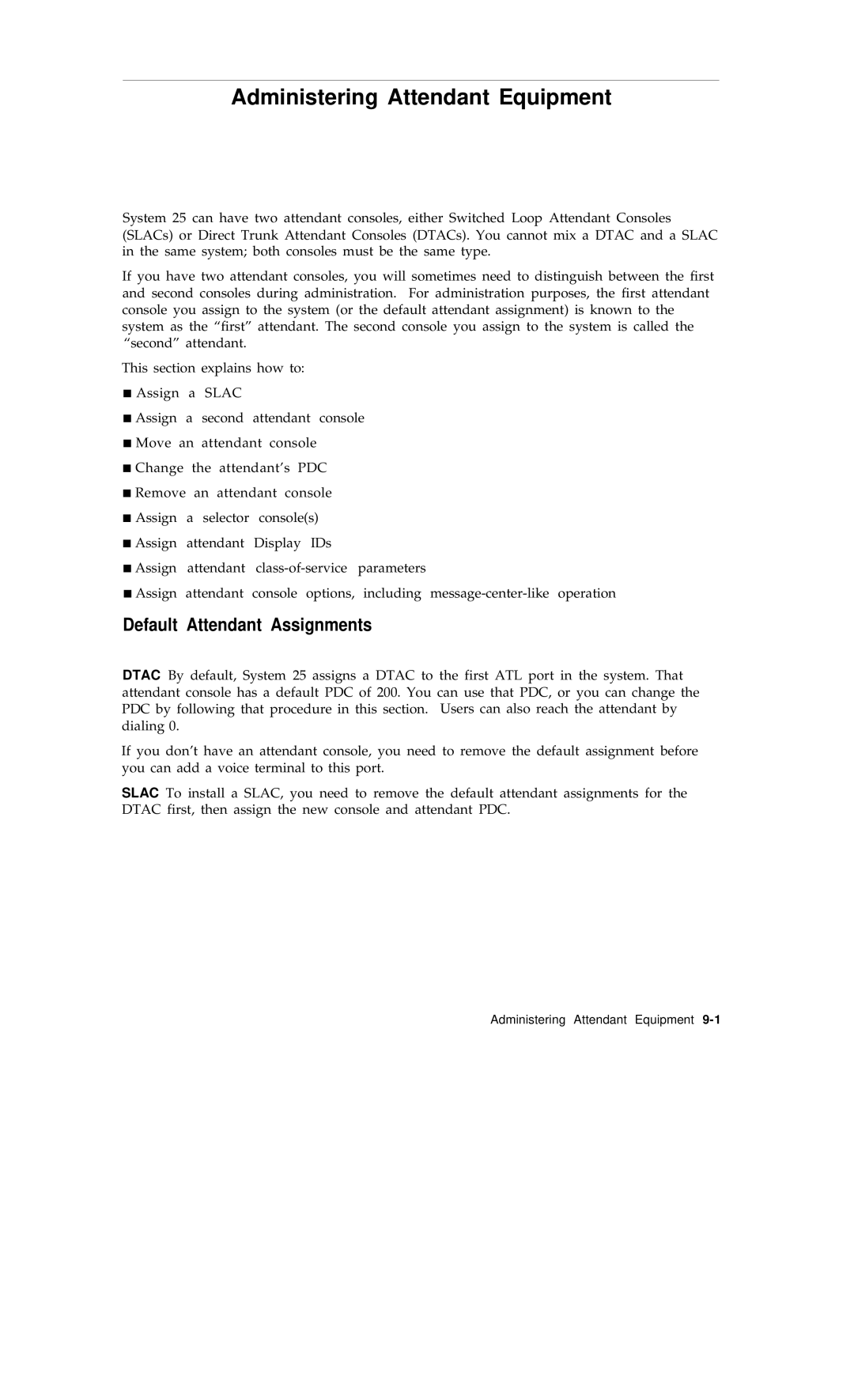 AT&T R1V2 manual Administering Attendant Equipment, Default Attendant Assignments 