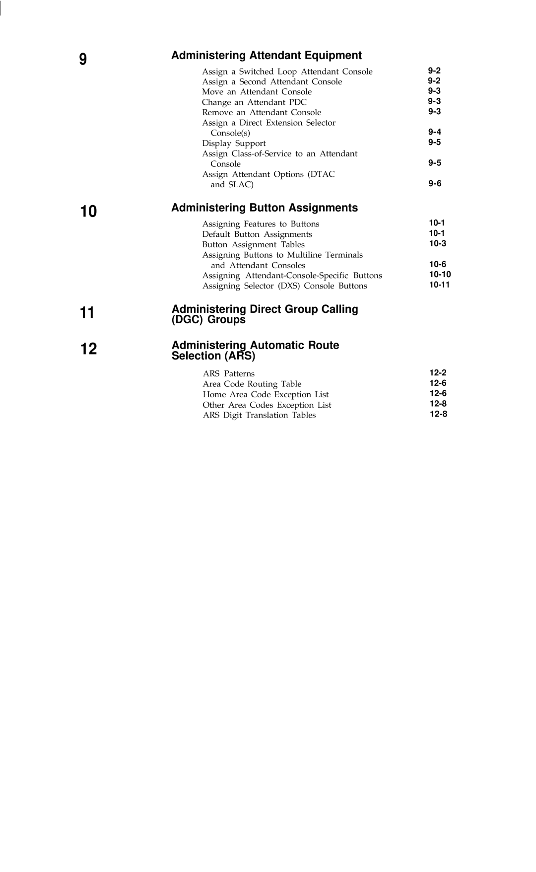 AT&T R1V2 Administering Attendant Equipment, Administering Button Assignments, 10-1 10-3 10-6 10-10 10-11 12-2 12-6 12-8 