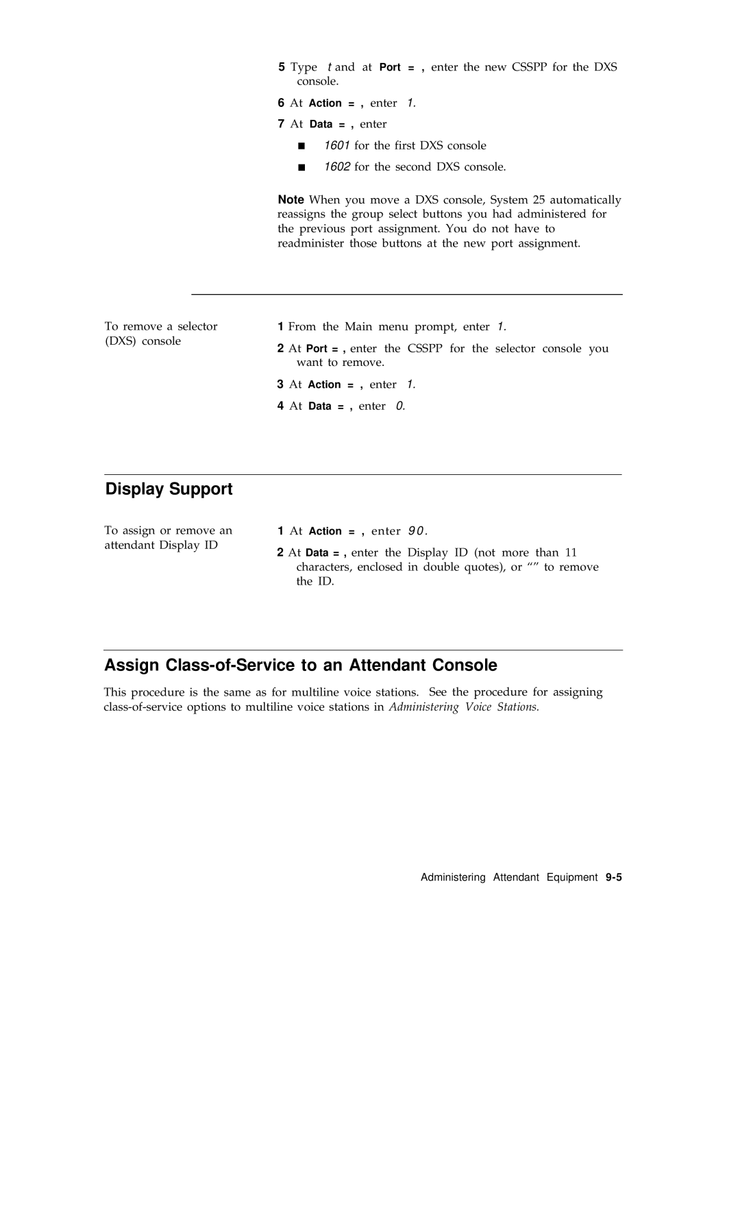 AT&T R1V2 manual Display Support, Assign Class-of-Service to an Attendant Console 