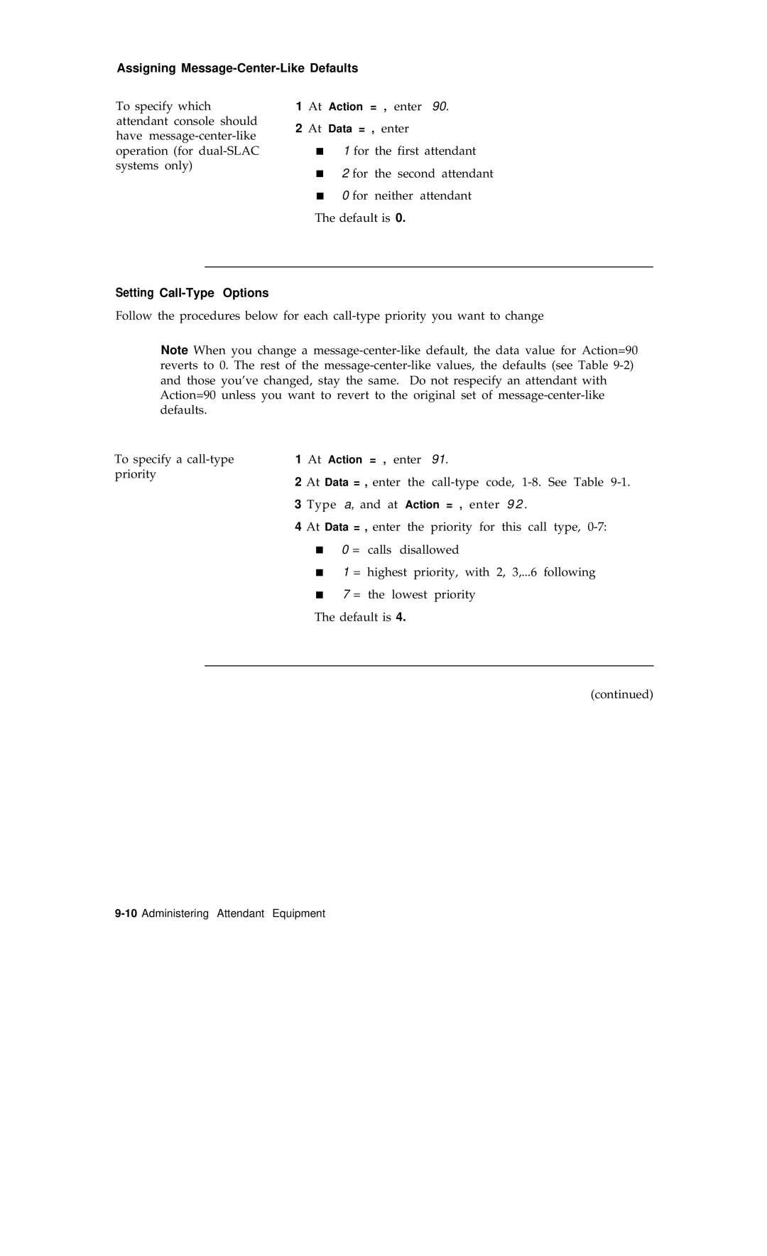 AT&T R1V2 manual Assigning Message-Center-Like Defaults, Setting Call-Type Options 