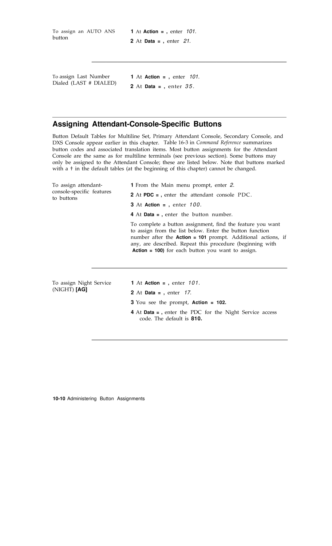 AT&T R1V2 manual Assigning Attendant-Console-Specific Buttons 