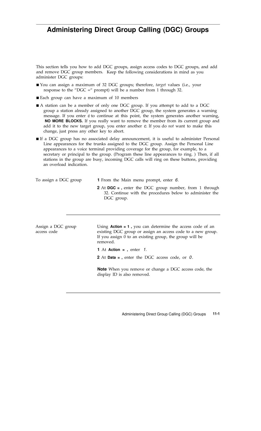 AT&T R1V2 manual Administering Direct Group Calling DGC Groups 