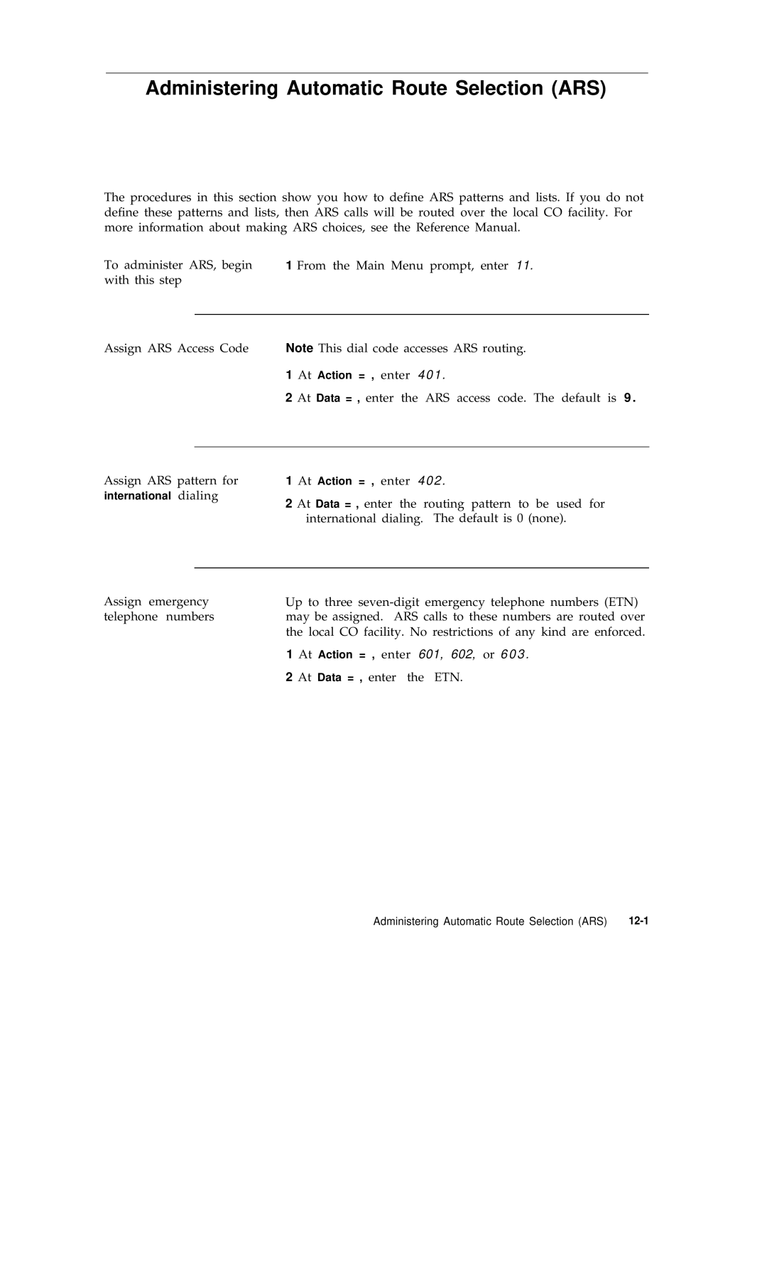 AT&T R1V2 manual Administering Automatic Route Selection ARS 