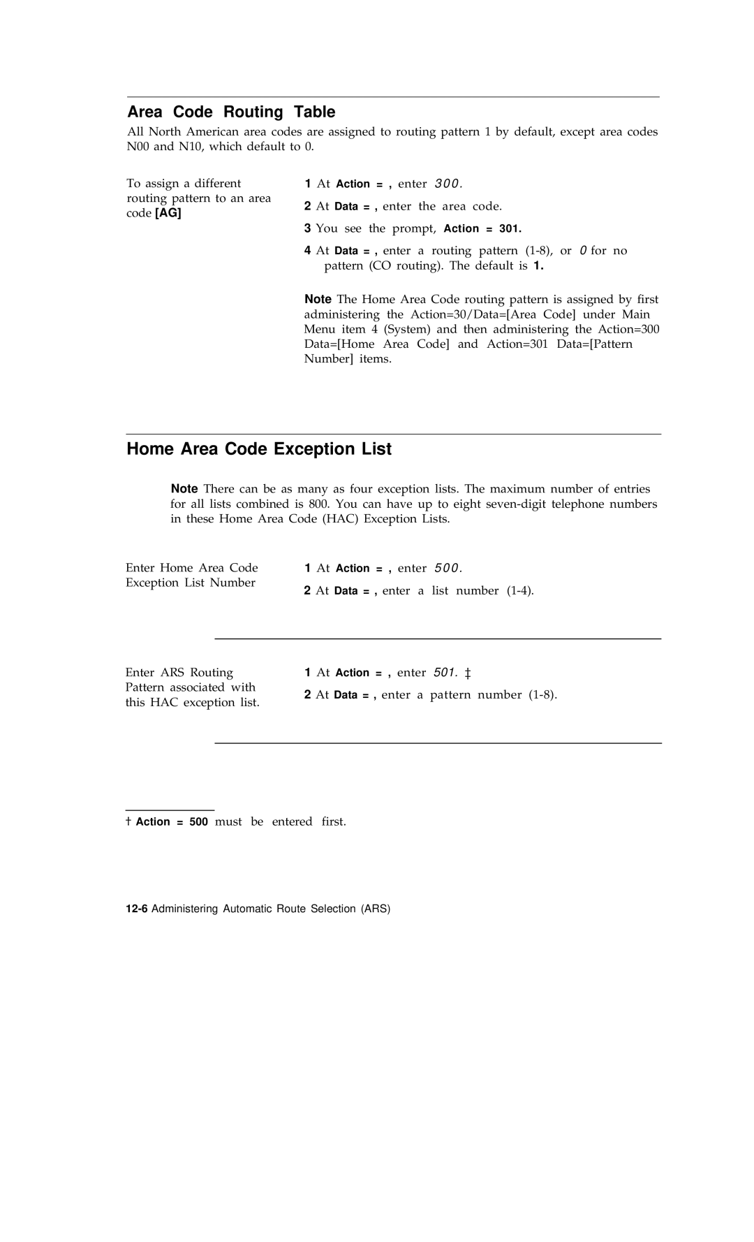 AT&T R1V2 manual Home Area Code Exception List, Area Code Routing Table 