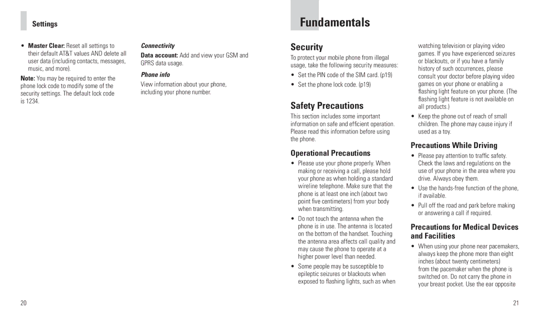 AT&T R225 user manual Fundamentals, Security, Safety Precautions 