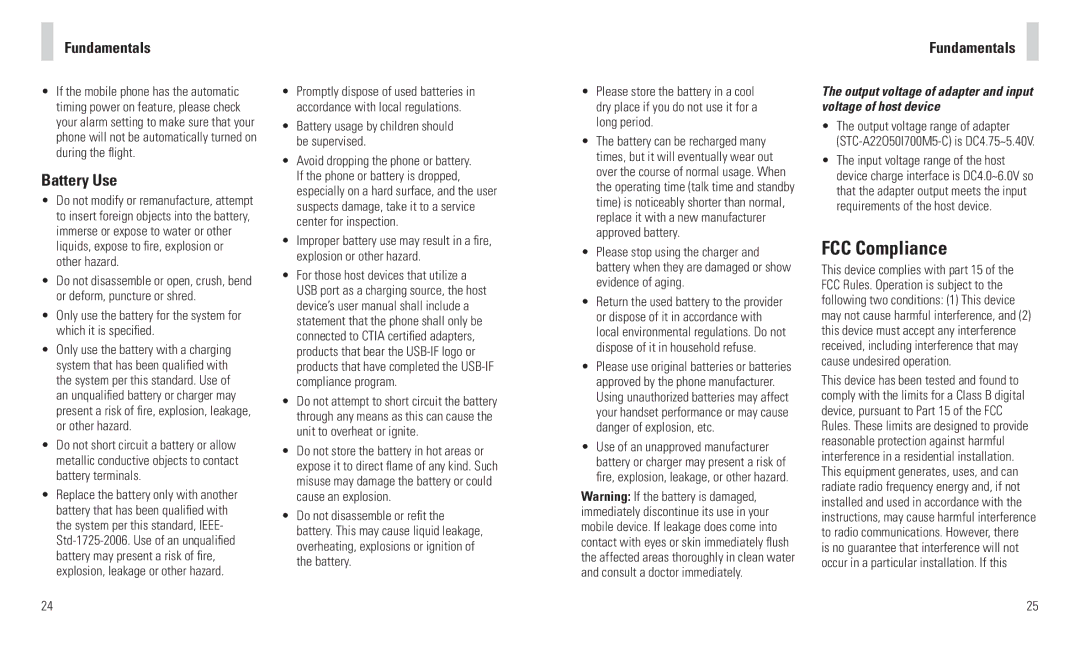 AT&T R225 user manual FCC Compliance, Battery Use, Battery usage by children should be supervised 