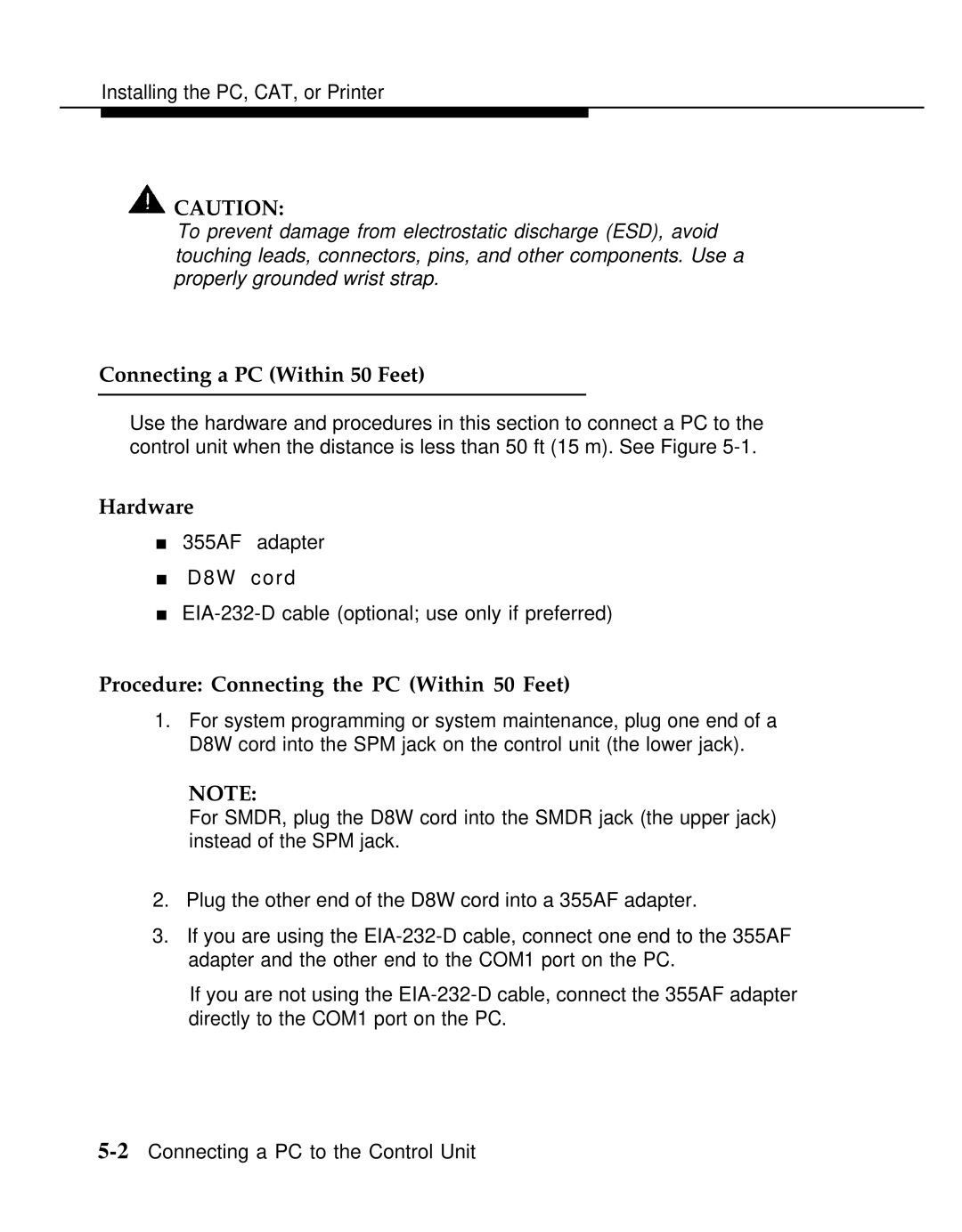 AT&T Release 2.0 manual Connecting a PC Within 50 Feet, Procedure Connecting the PC Within 50 Feet 