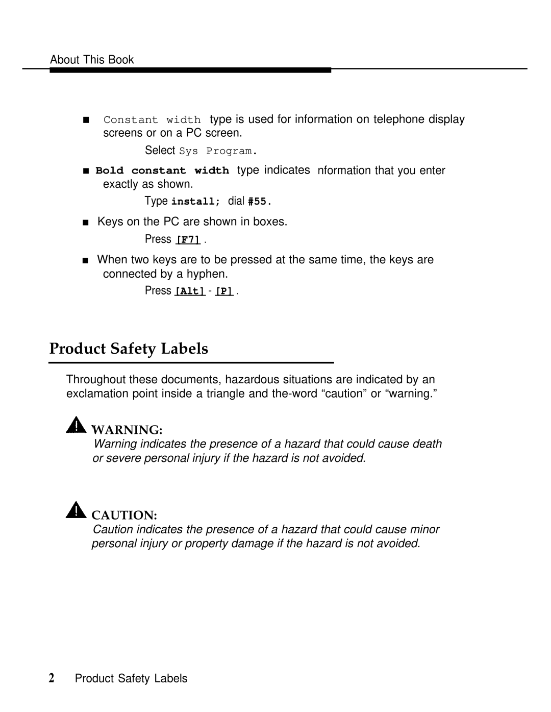 AT&T Release 2.0 manual Product Safety Labels, Type install dial #55 