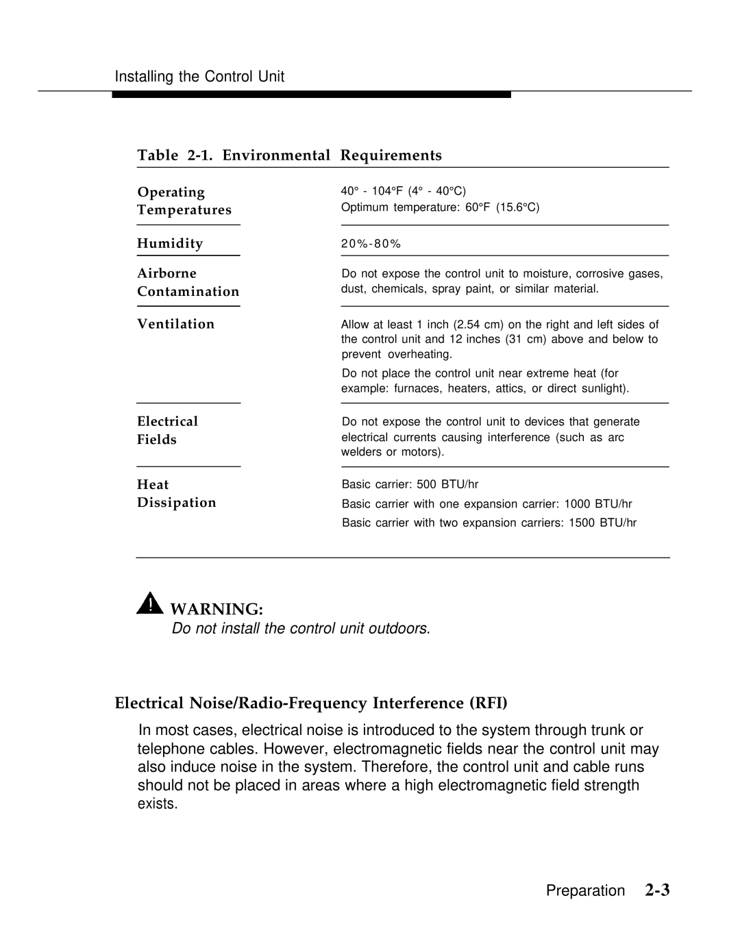 AT&T Release 2.0 manual Electrical Noise/Radio-Frequency Interference RFI, Environmental Requirements 