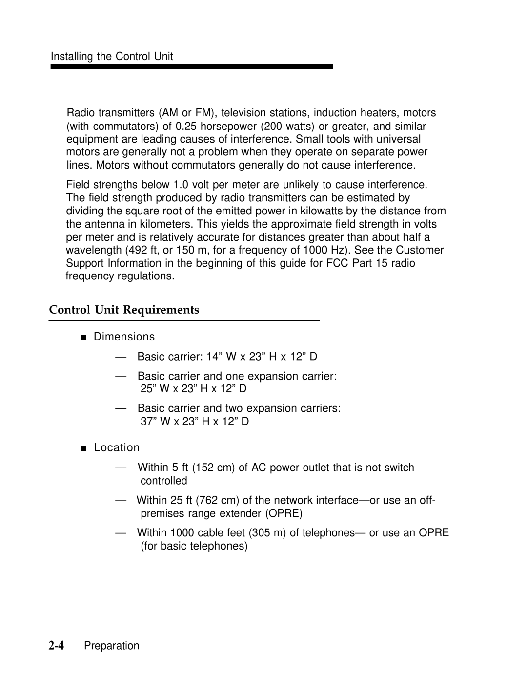 AT&T Release 2.0 manual Control Unit Requirements 