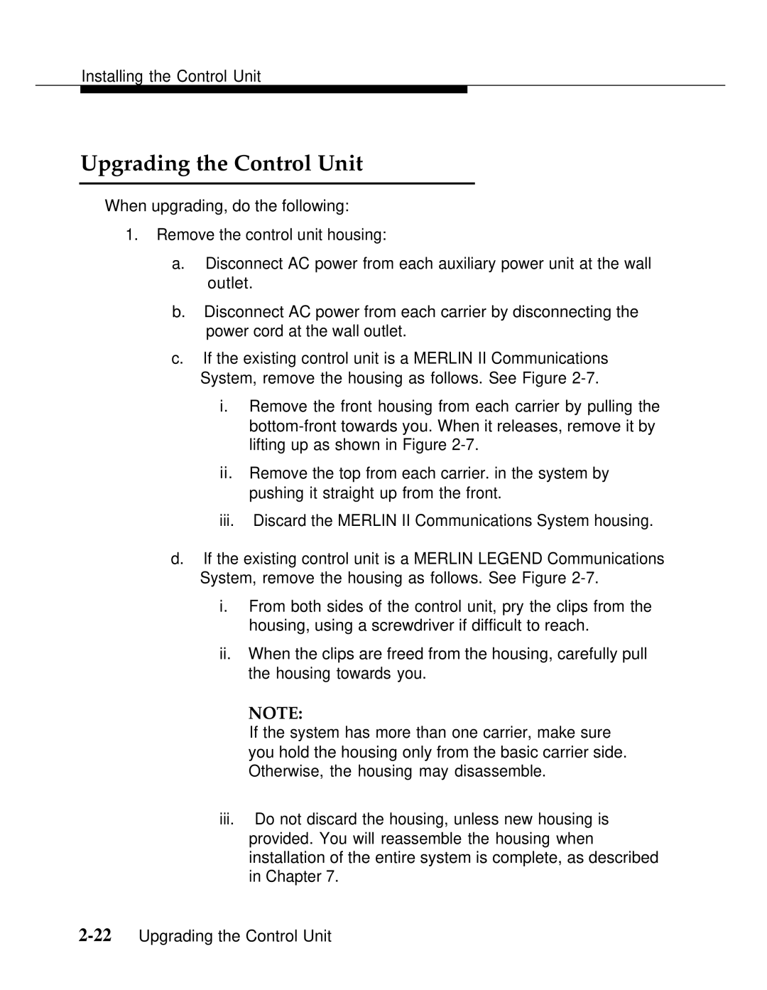 AT&T Release 2.0 manual Upgrading the Control Unit 