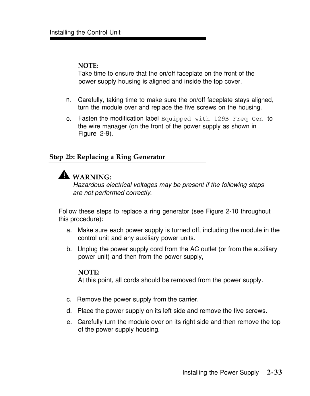 AT&T Release 2.0 manual Replacing a Ring Generator 