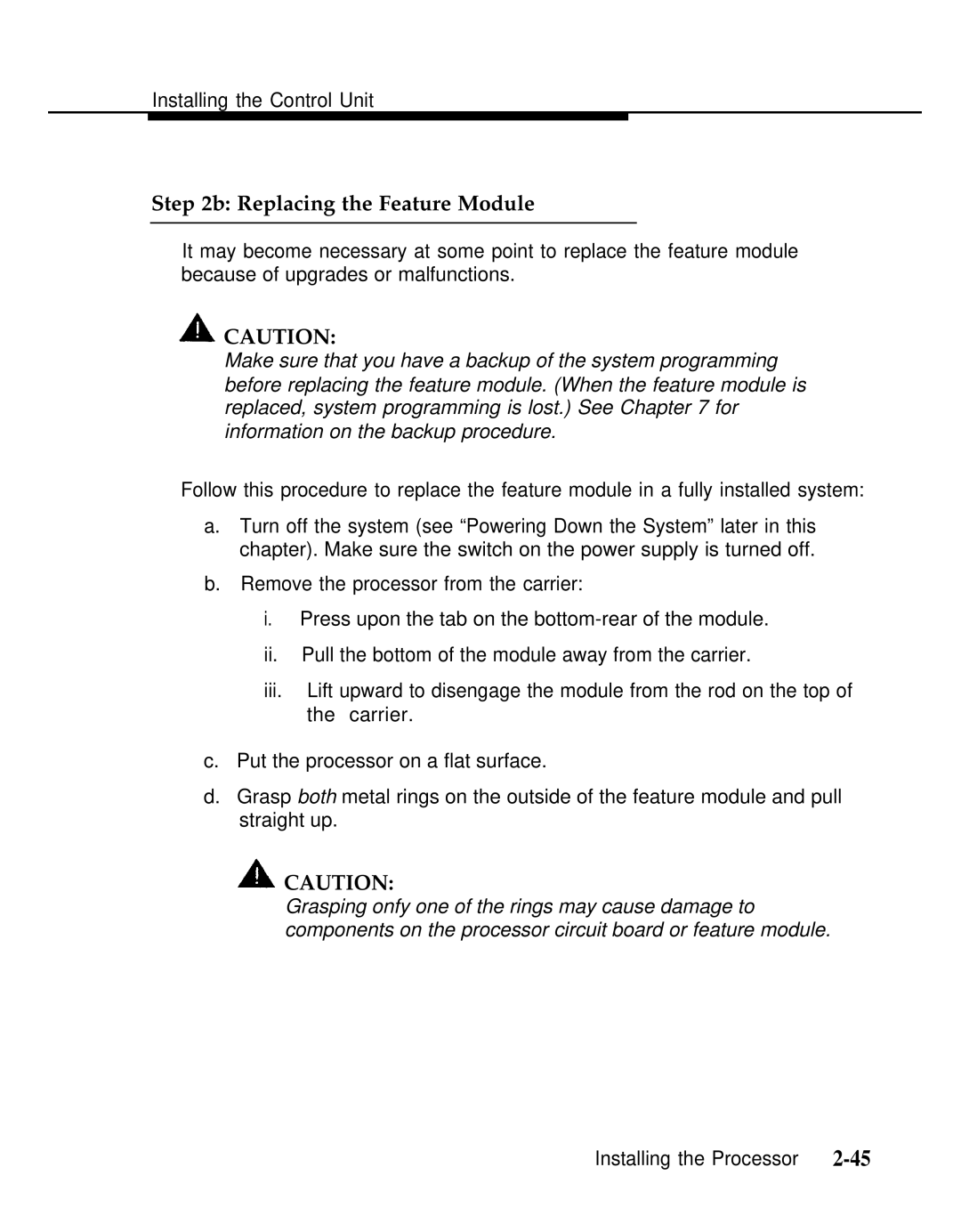 AT&T Release 2.0 manual Replacing the Feature Module 