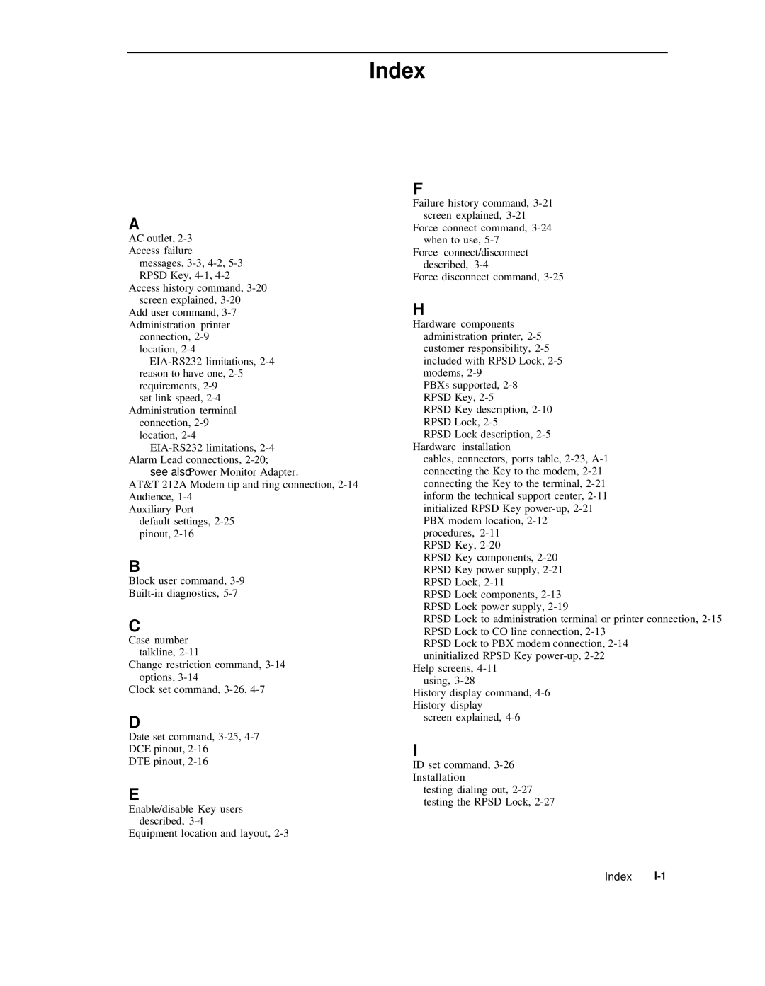 AT&T Remote Port Security Device user manual Index 