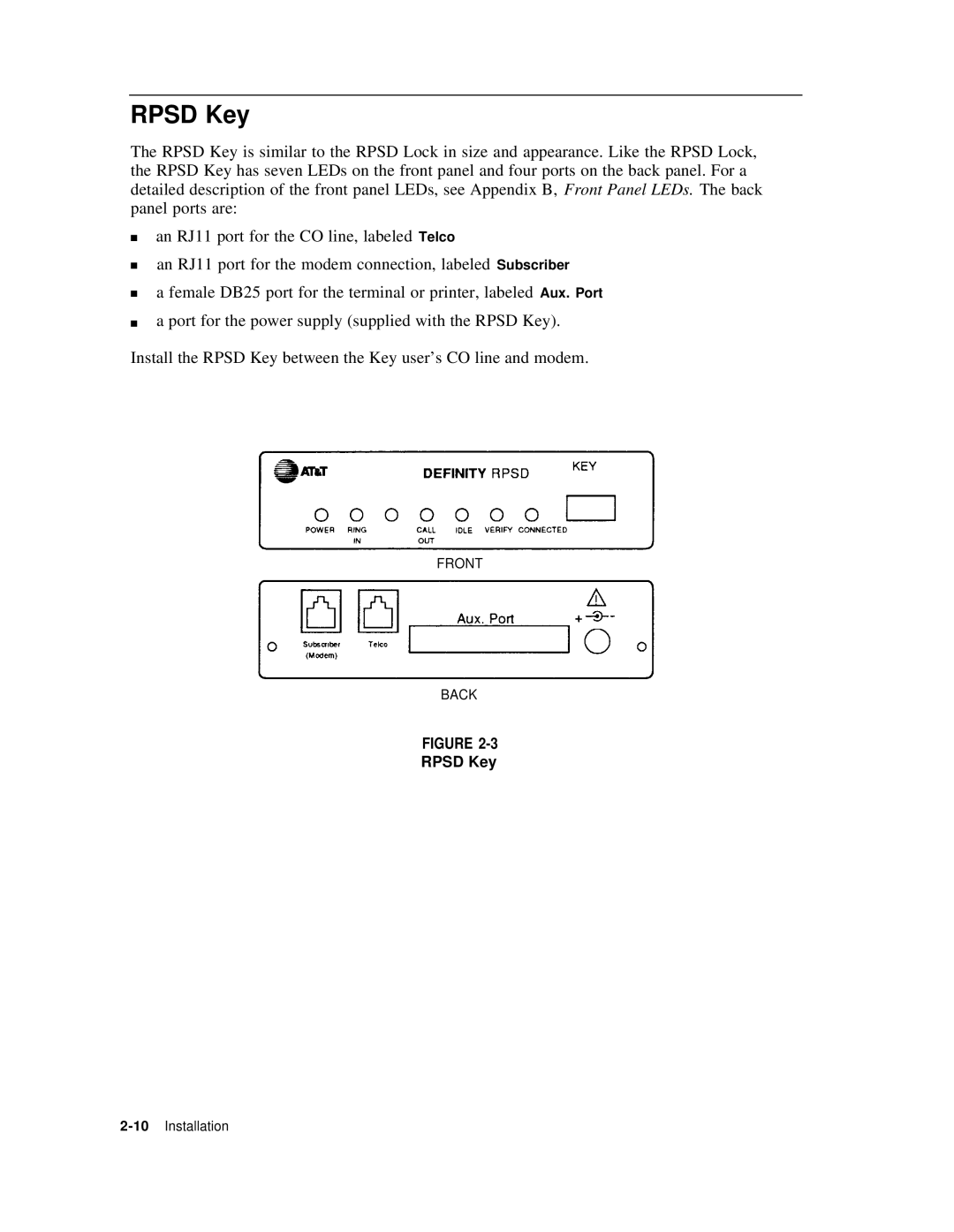 AT&T Remote Port Security Device user manual Rpsd Key 