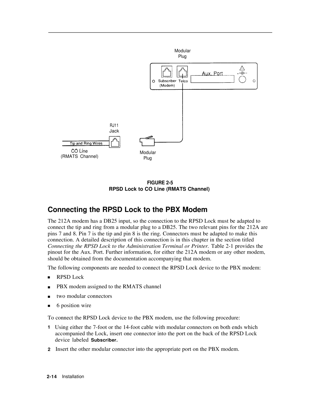 AT&T Remote Port Security Device user manual Connecting the Rpsd Lock to the PBX Modem 