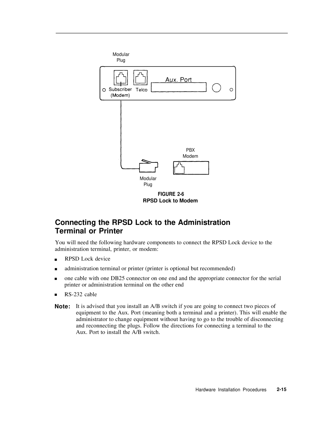 AT&T Remote Port Security Device user manual Rpsd Lock to Modem 