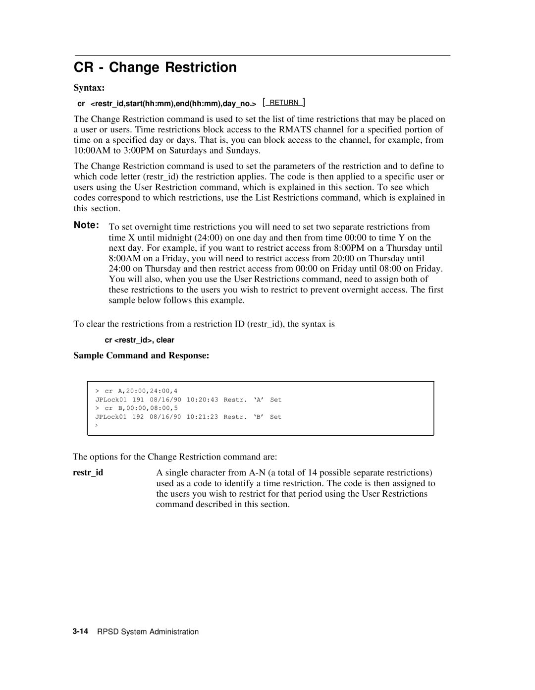 AT&T Remote Port Security Device user manual CR Change Restriction, Restrid 