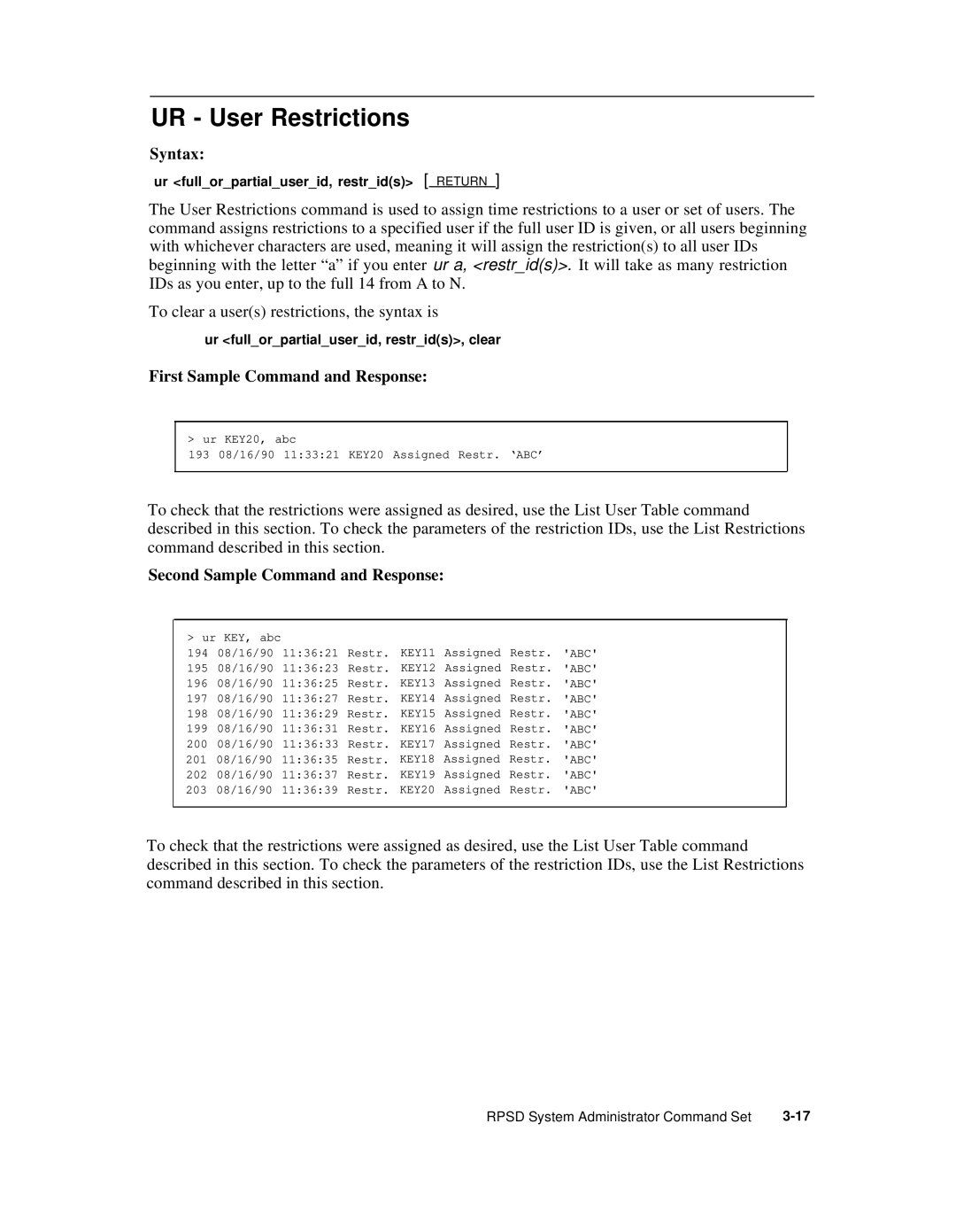 AT&T Remote Port Security Device user manual UR User Restrictions, Syntax 