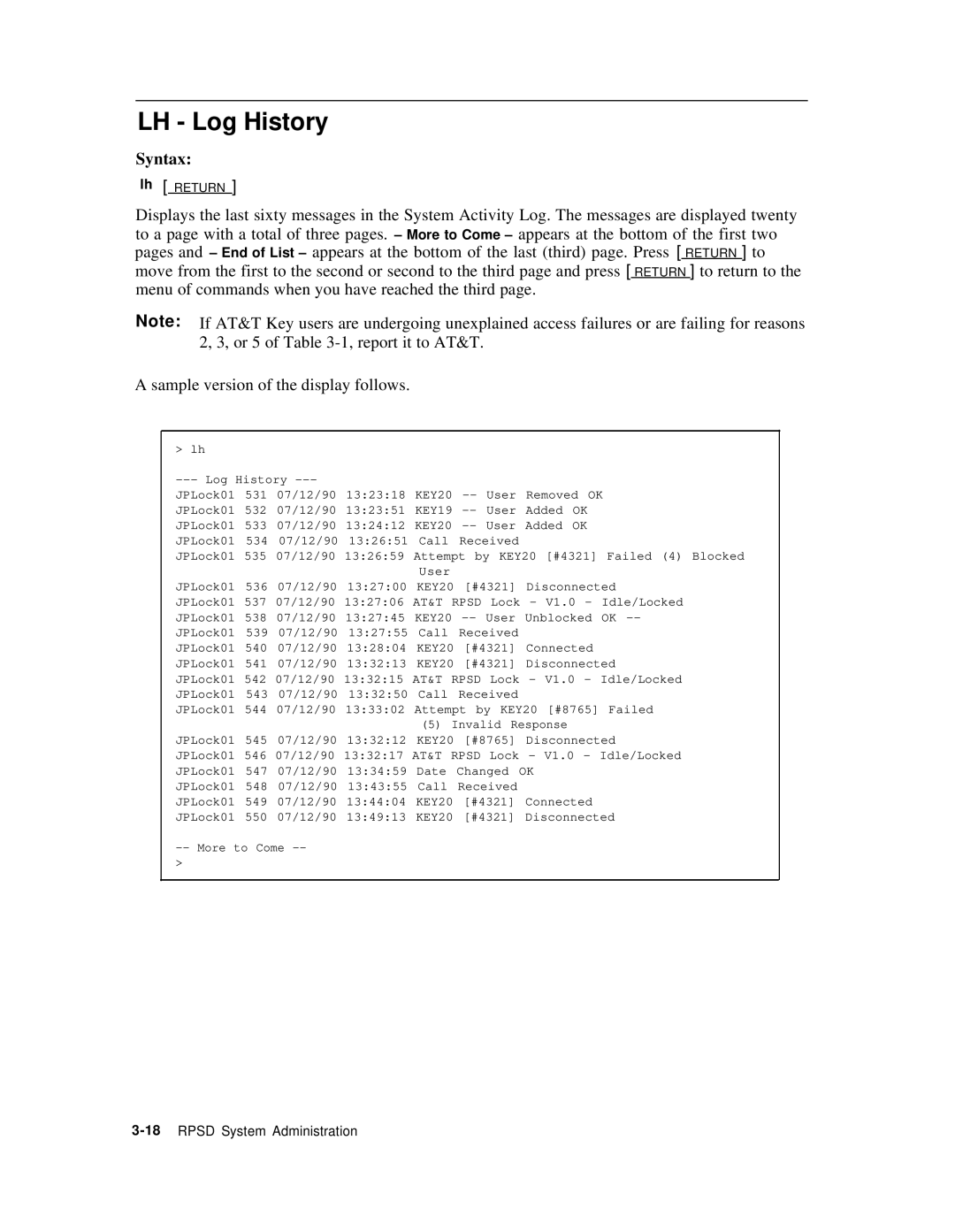 AT&T Remote Port Security Device user manual LH Log History 