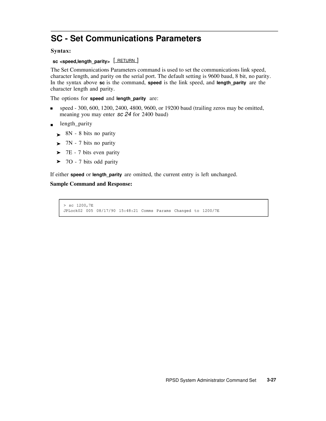 AT&T Remote Port Security Device user manual SC Set Communications Parameters 