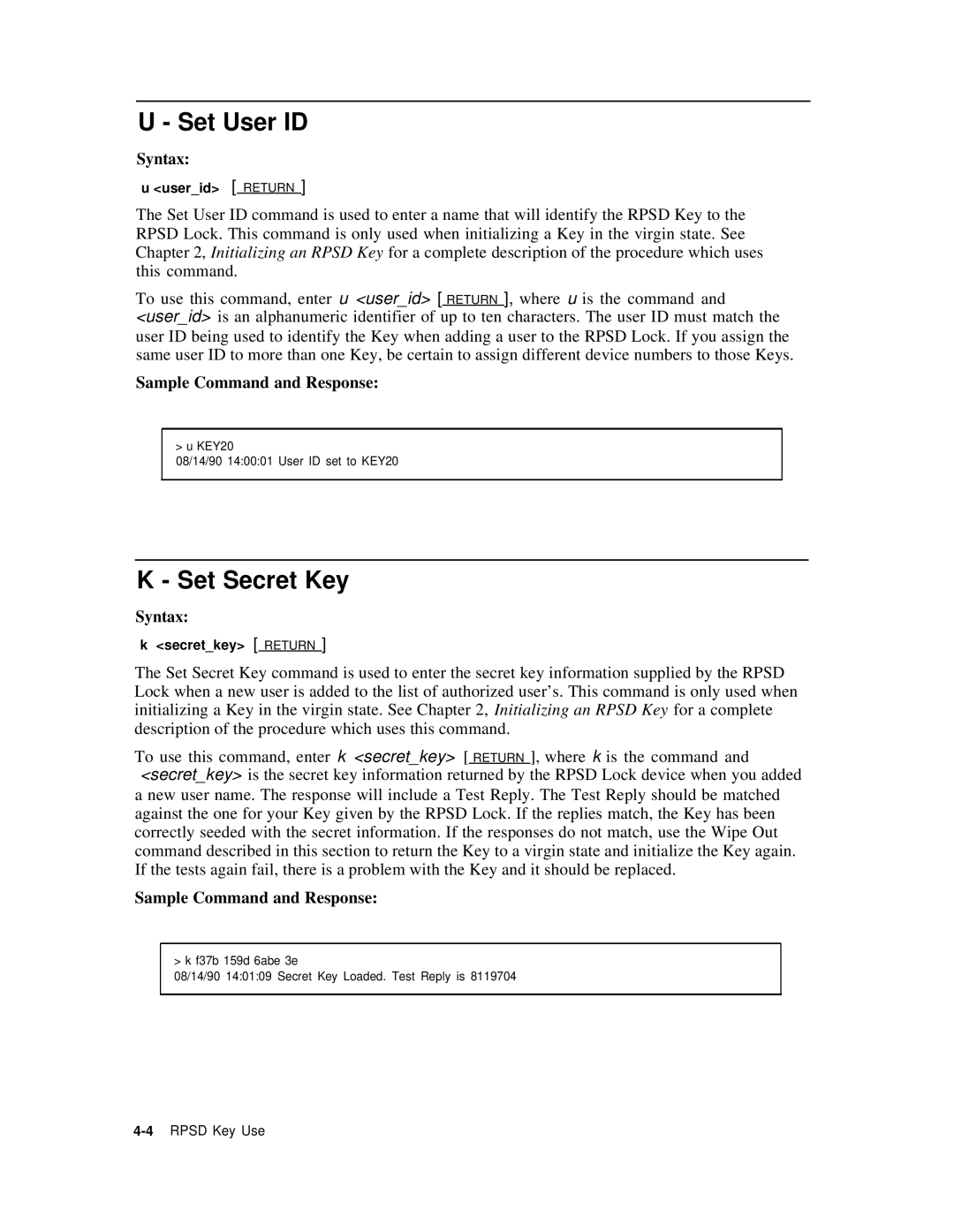 AT&T Remote Port Security Device user manual Set User ID, Set Secret Key 