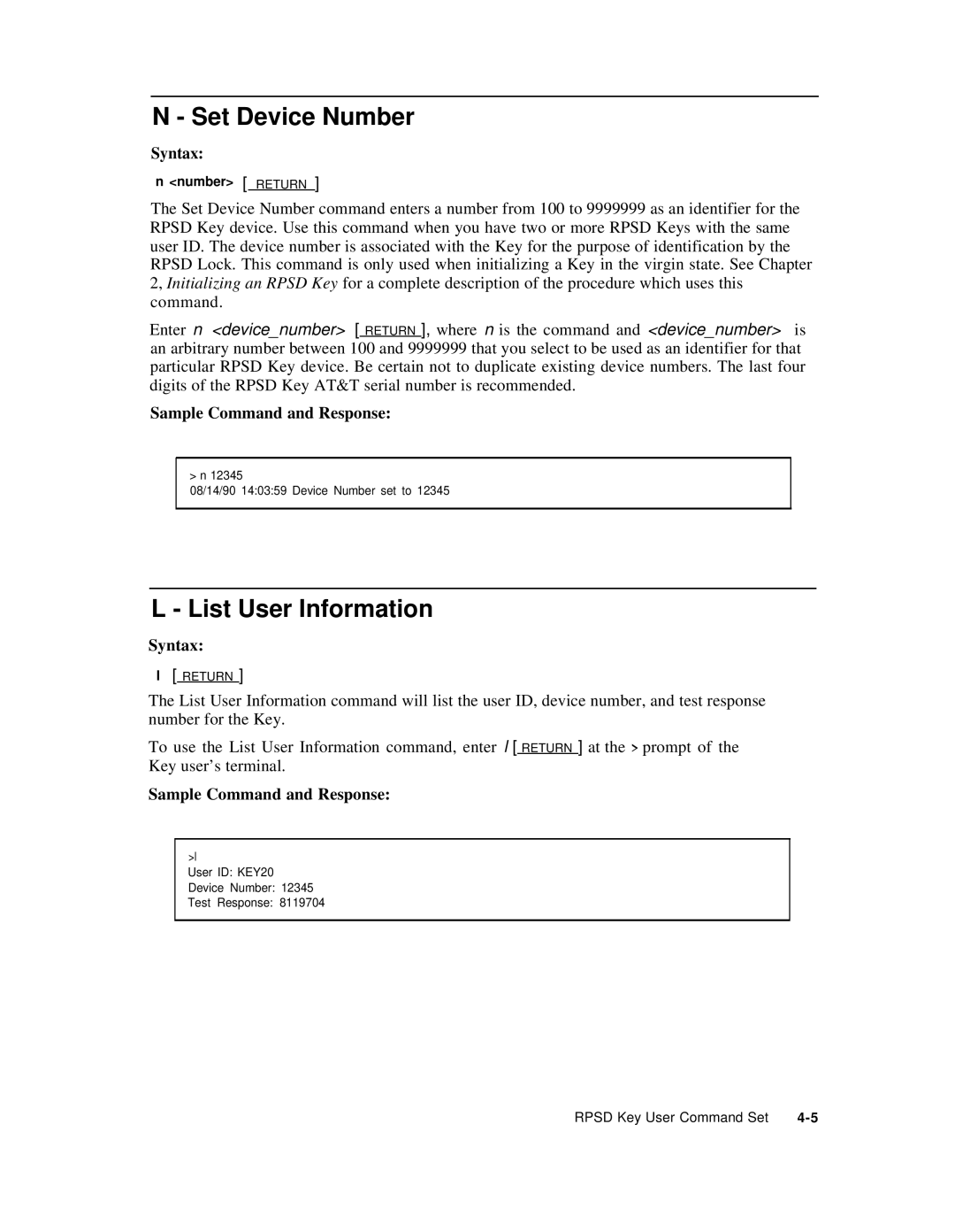 AT&T Remote Port Security Device user manual Set Device Number, List User Information 