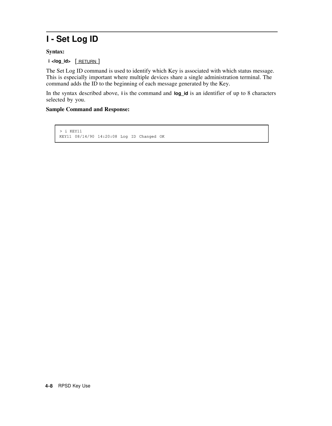 AT&T Remote Port Security Device user manual Set Log ID 