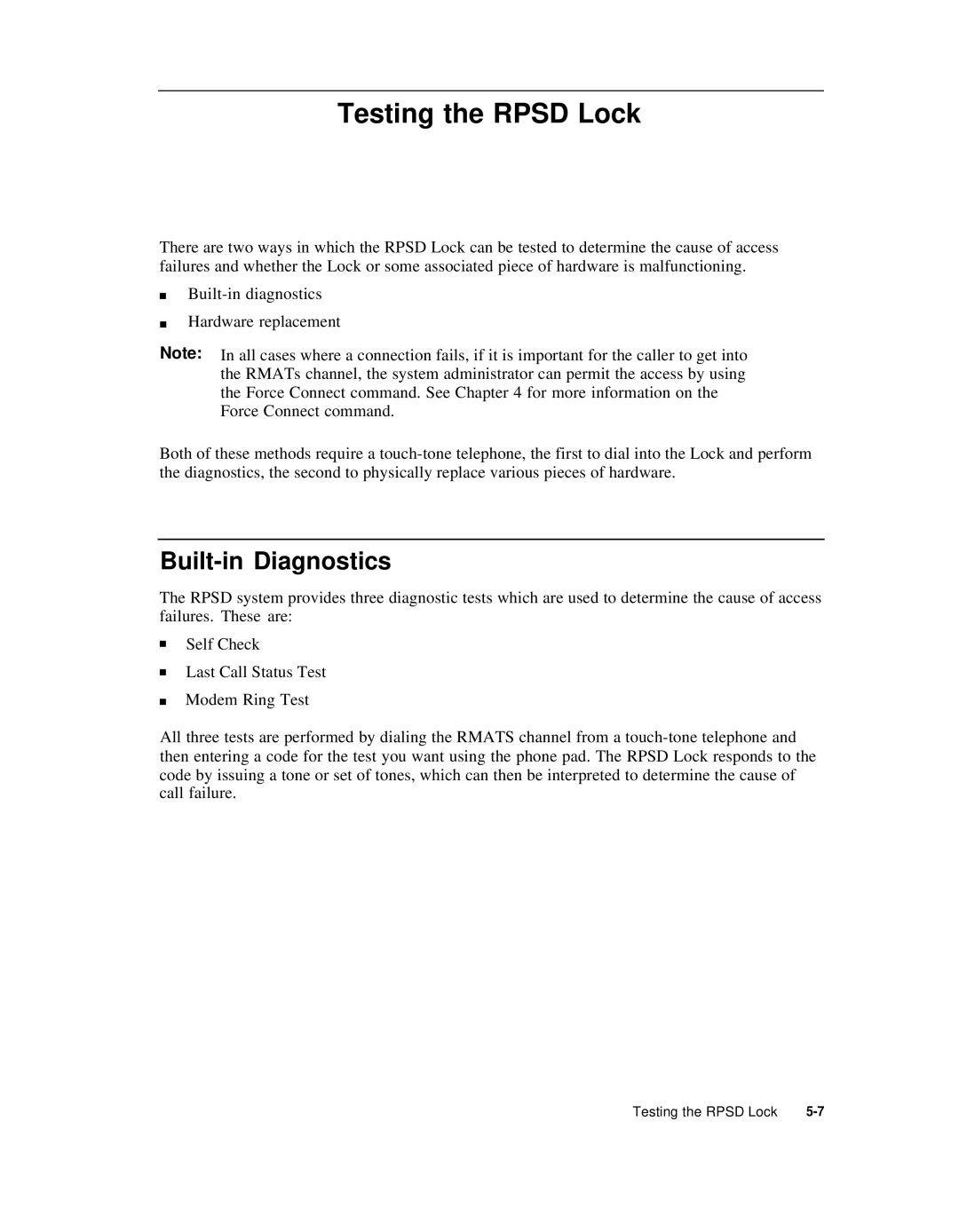 AT&T Remote Port Security Device user manual Testing the Rpsd Lock, Built-in Diagnostics 