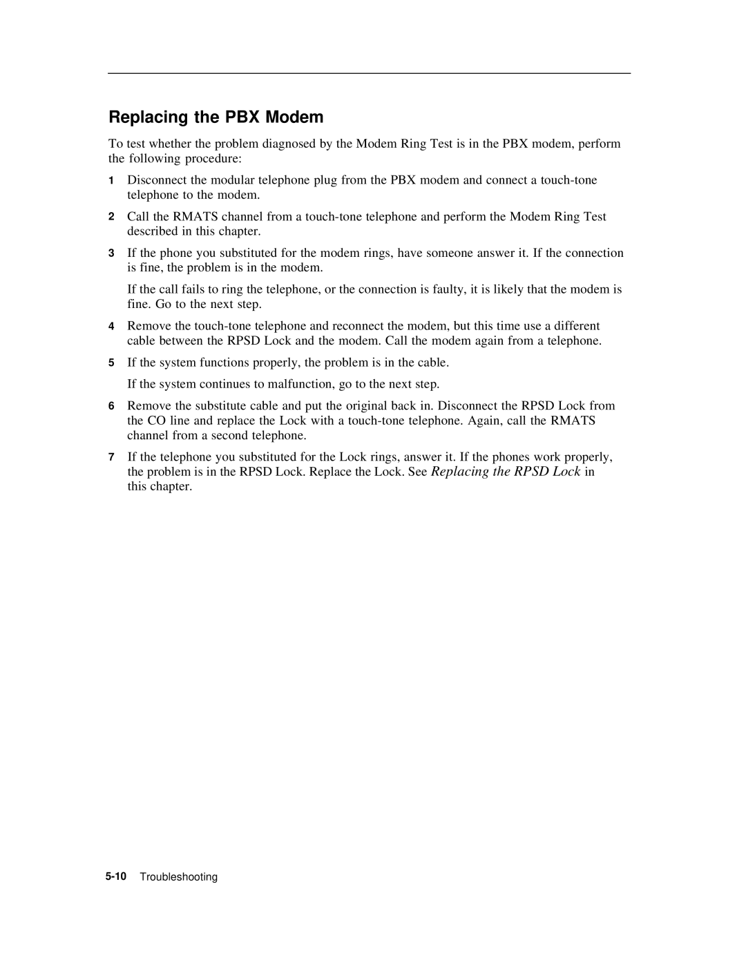 AT&T Remote Port Security Device user manual Replacing the PBX Modem 