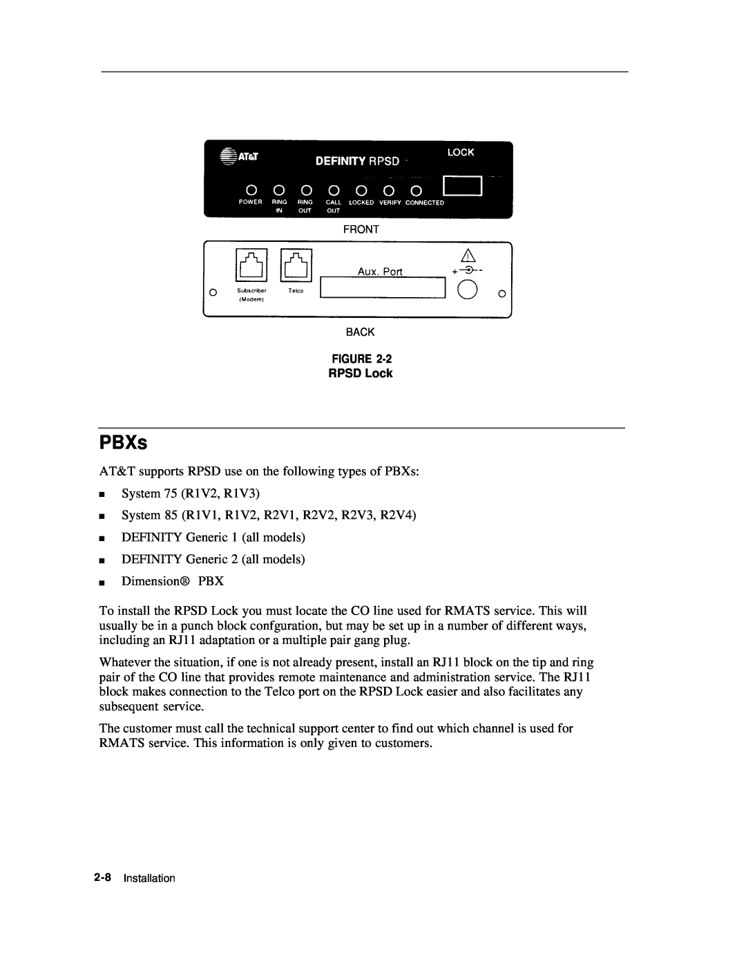 AT&T Remote Port Security Device user manual PBXs 