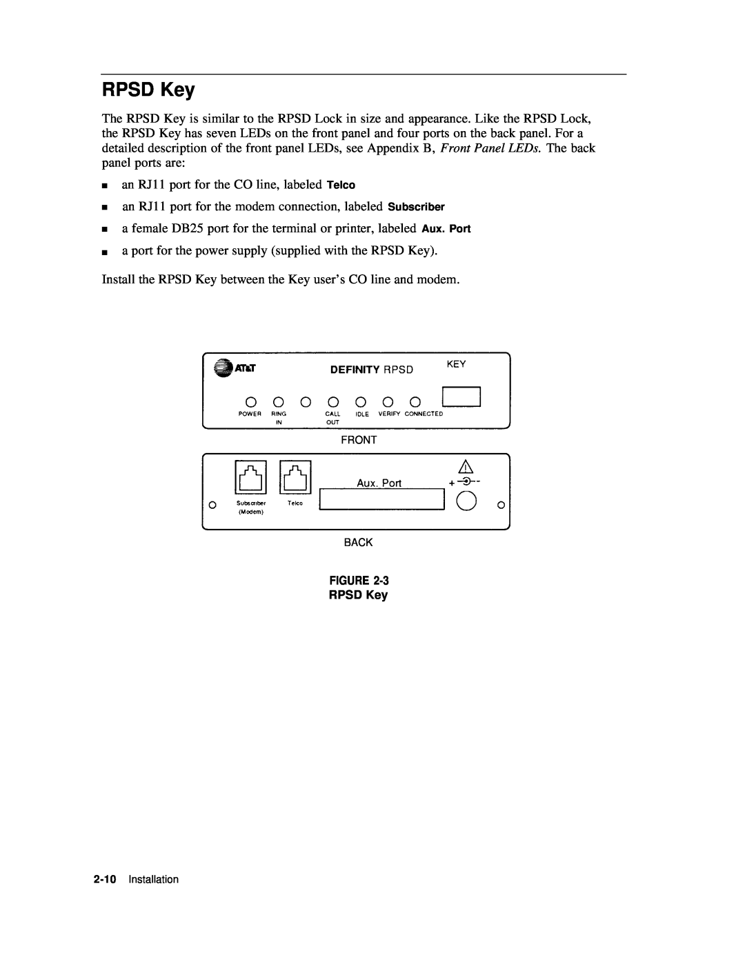 AT&T Remote Port Security Device user manual RPSD Key 