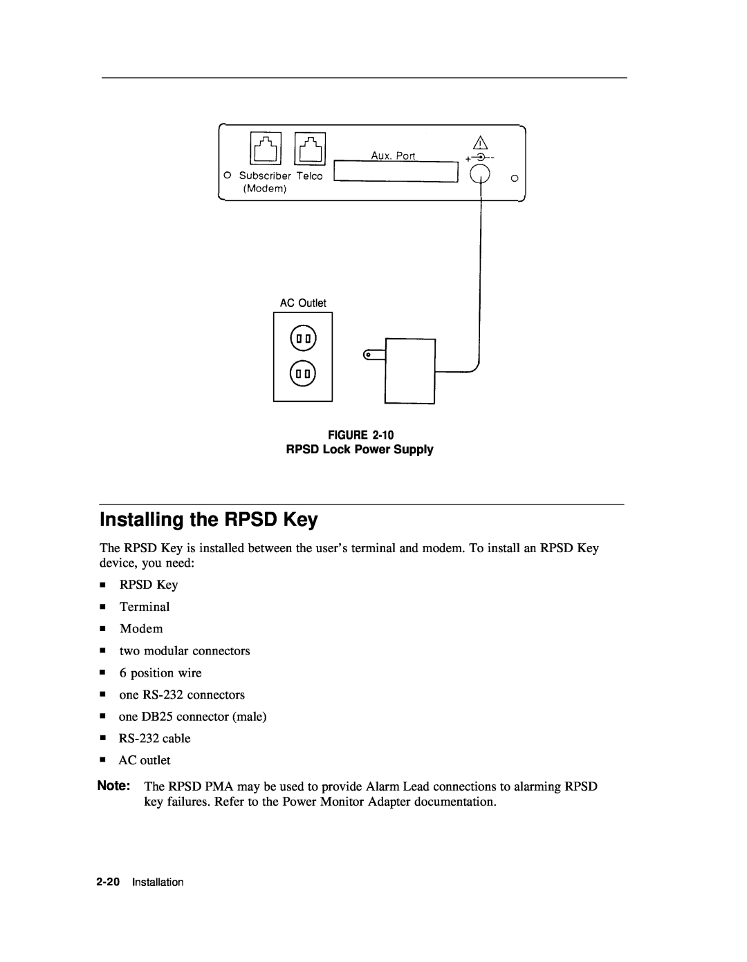 AT&T Remote Port Security Device user manual Installing the RPSD Key 