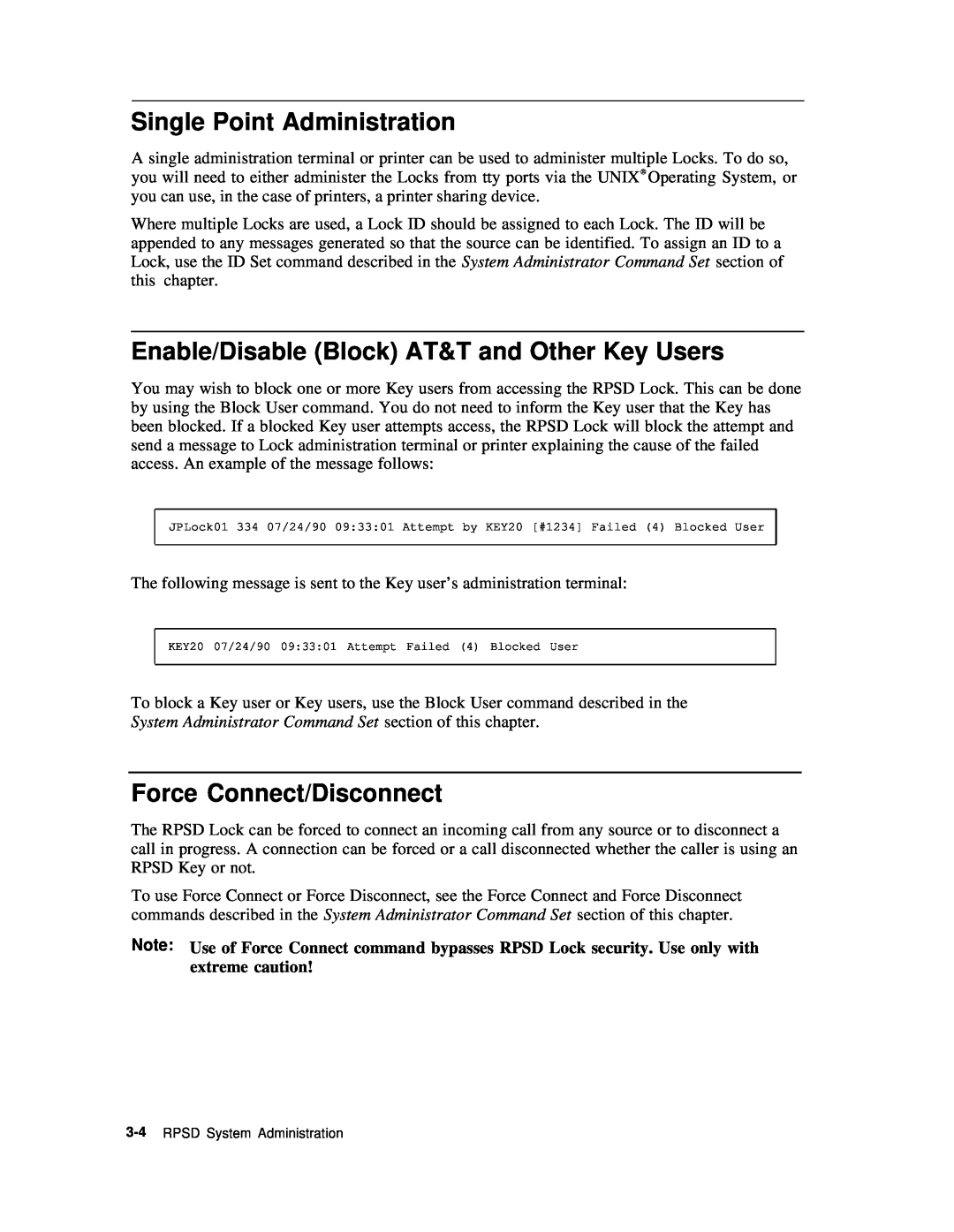 AT&T Remote Port Security Device user manual Single Point Administration, Enable/Disable Block AT&T and Other Key Users 