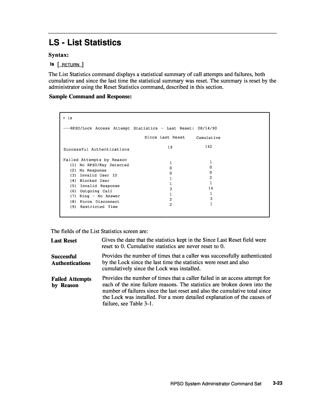 AT&T Remote Port Security Device user manual LS - List Statistics 